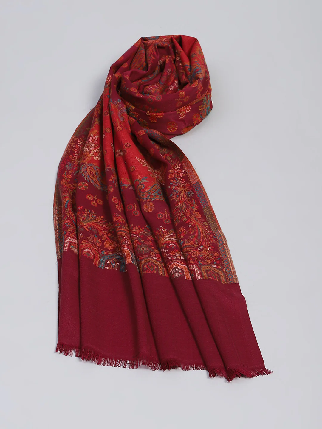 Women Maroon Self Design Stole - Image 7