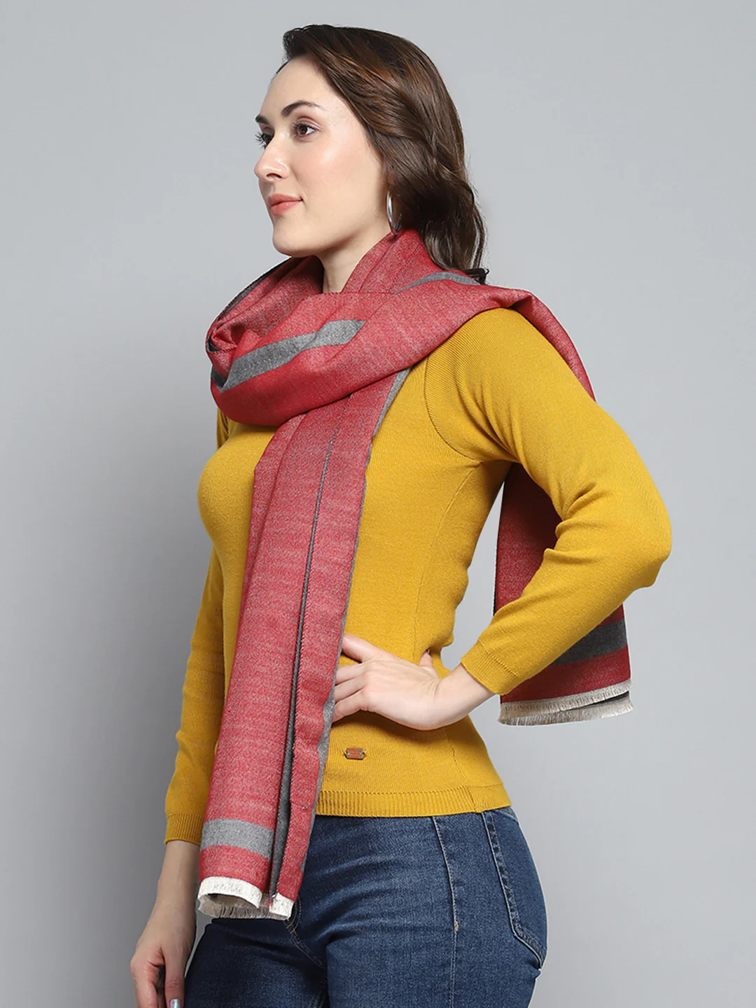 Women Maroon Self Design Stole - Image 3