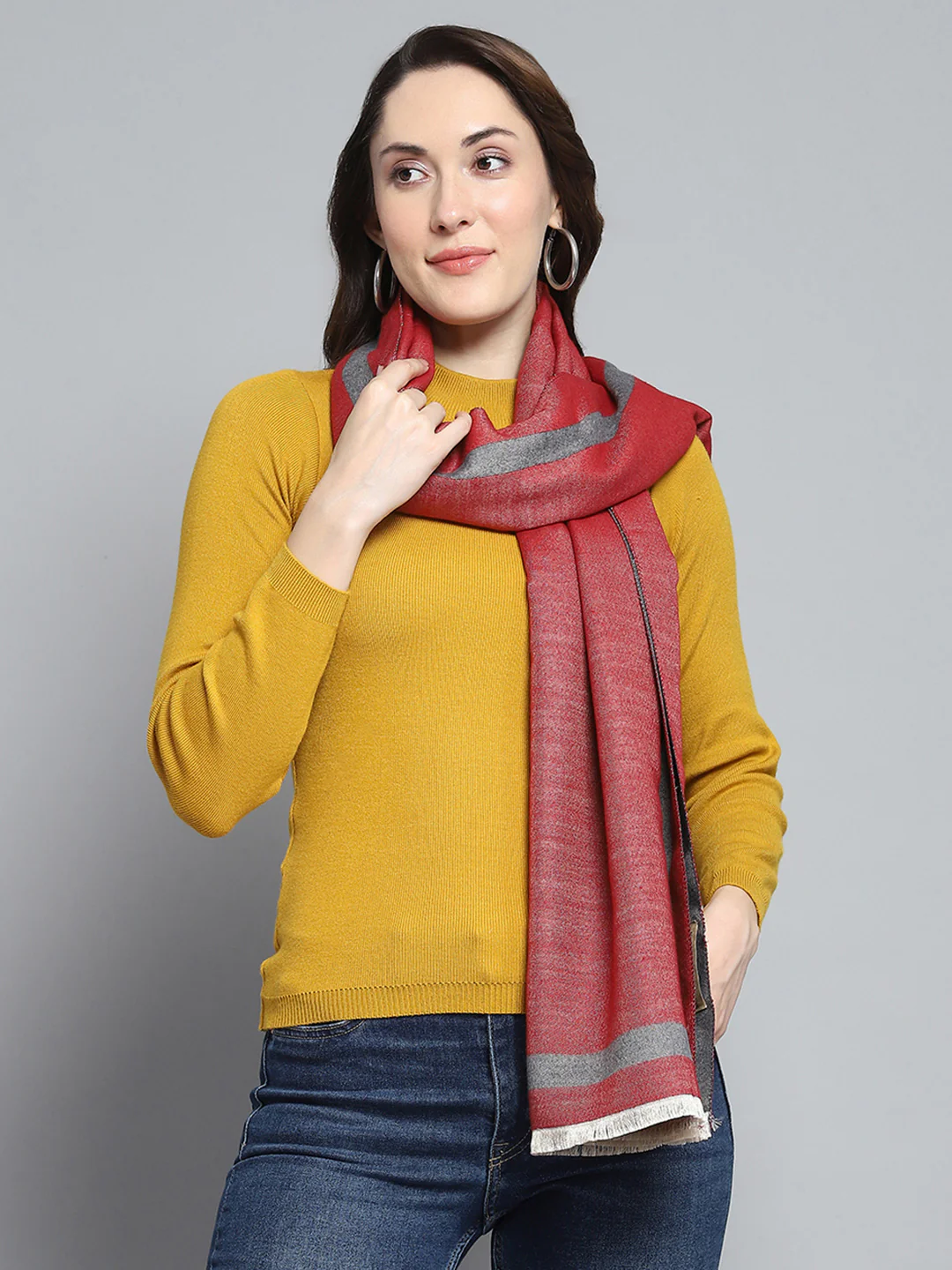 Women Maroon Self Design Stole - Image 5