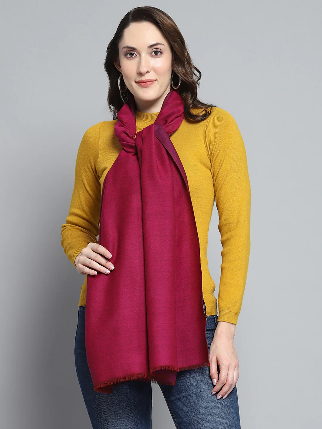 Women Maroon Self Design Stole - Image 5
