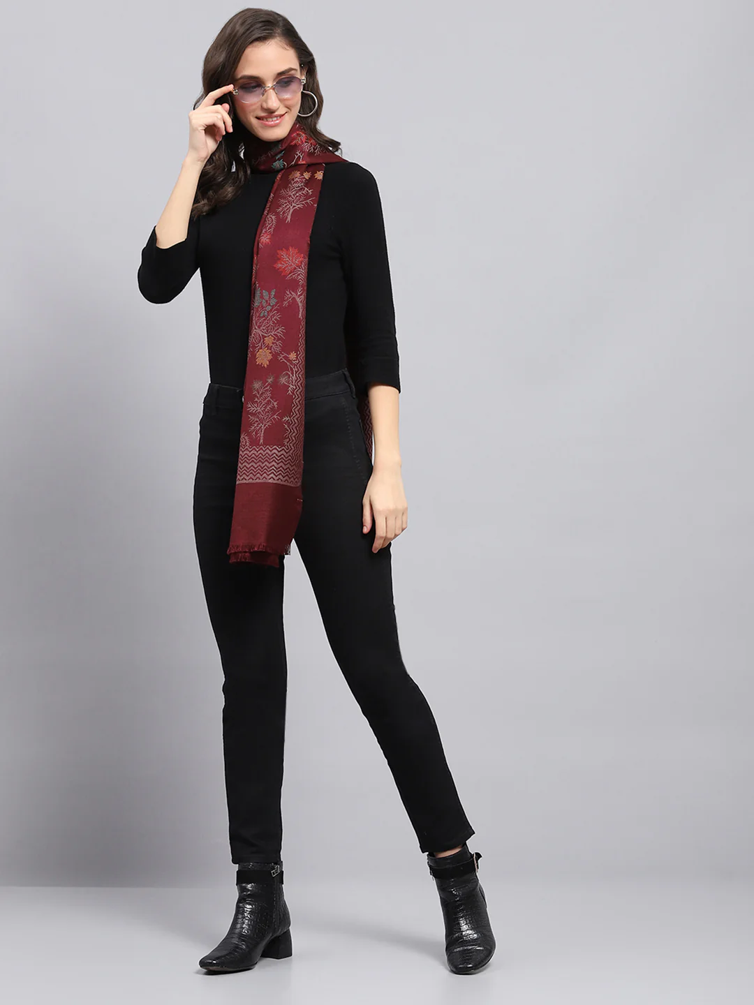 Women Maroon Self Design Stole - Image 2