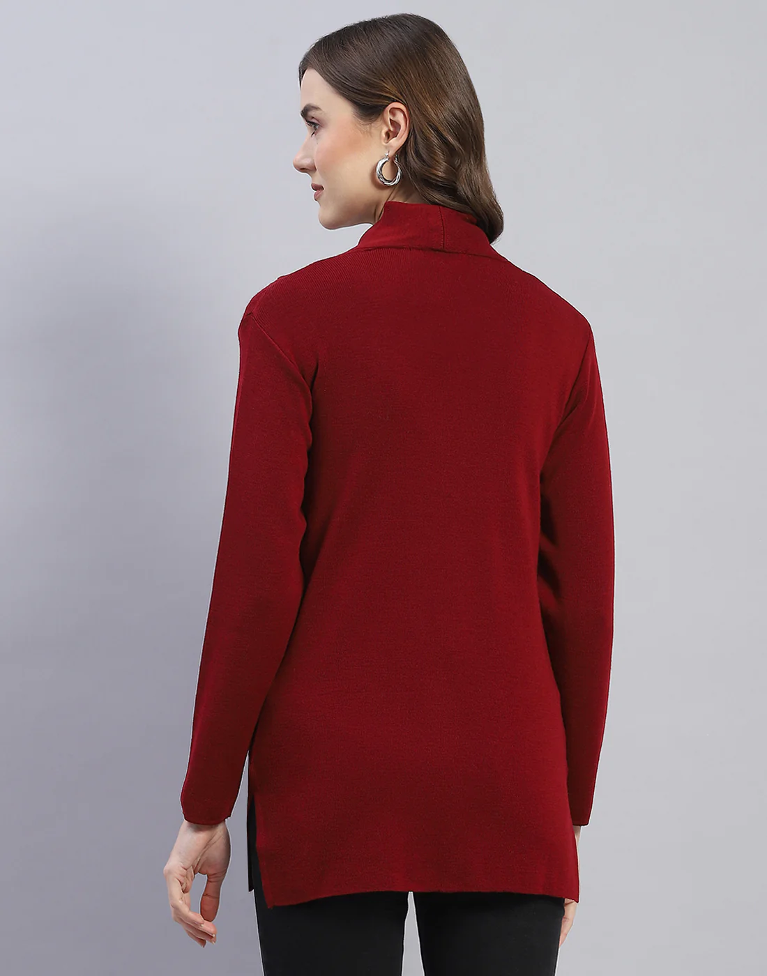Women Maroon Self Design V Neck Full Sleeve Cardigan - Image 5