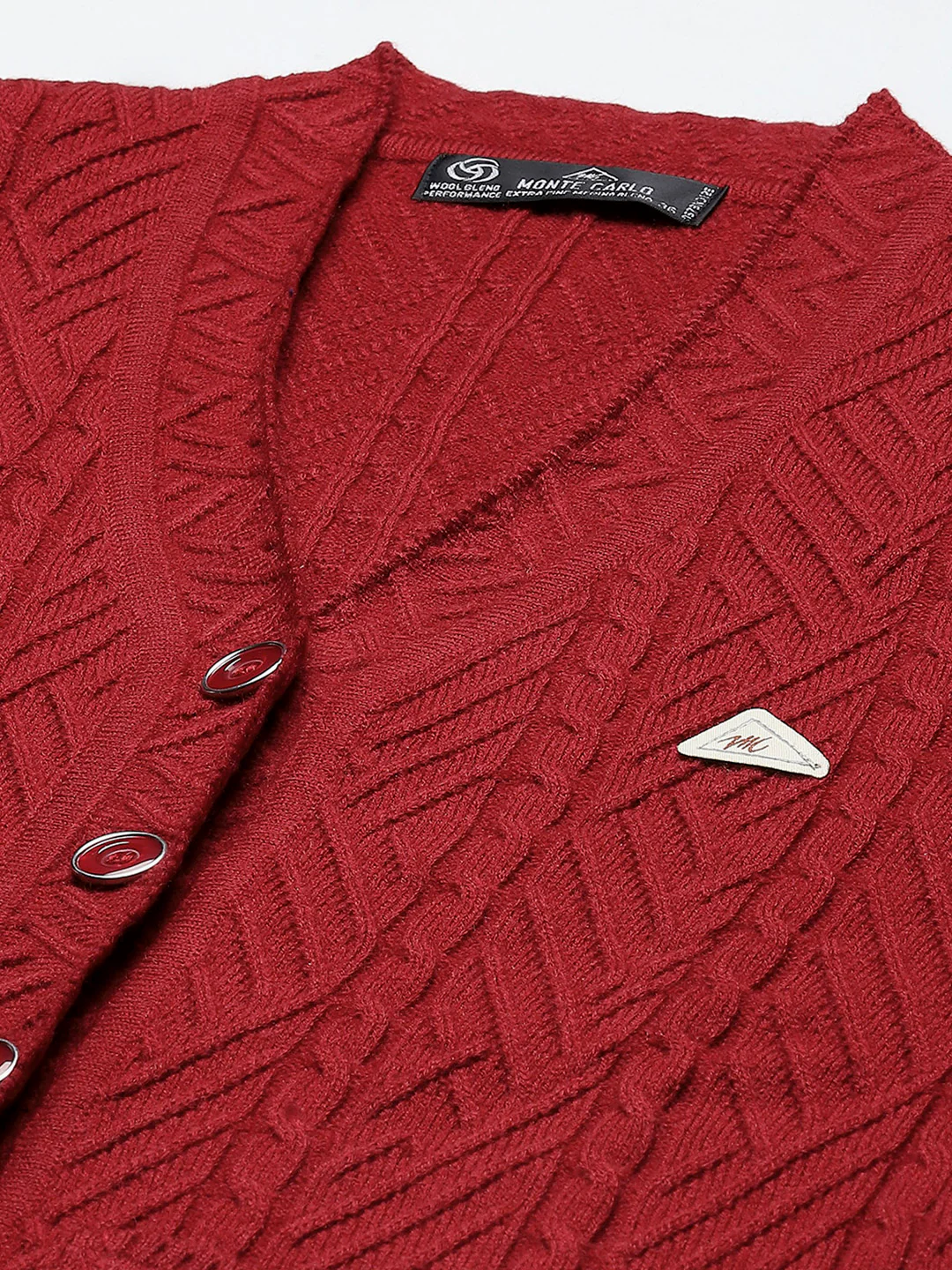 Women Maroon Self Design V Neck Full Sleeve Cardigan - Image 7