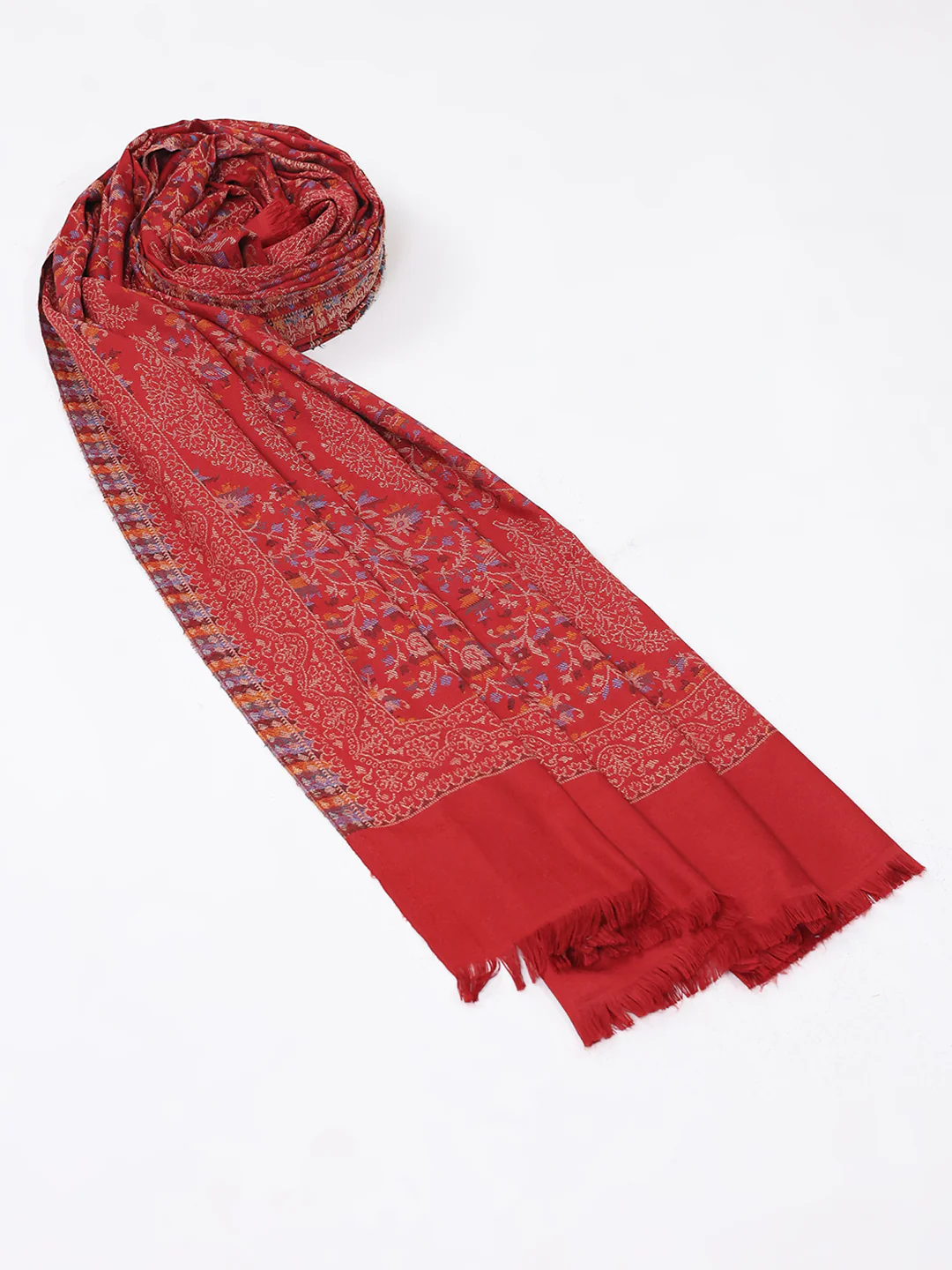 Women Maroon Self Design Wool Shawl - Image 6