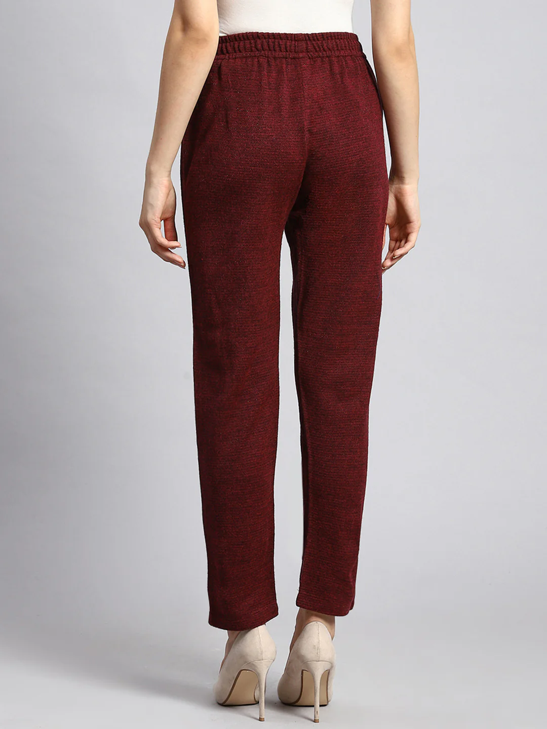 Women Maroon Self Winter Lower - Image 5