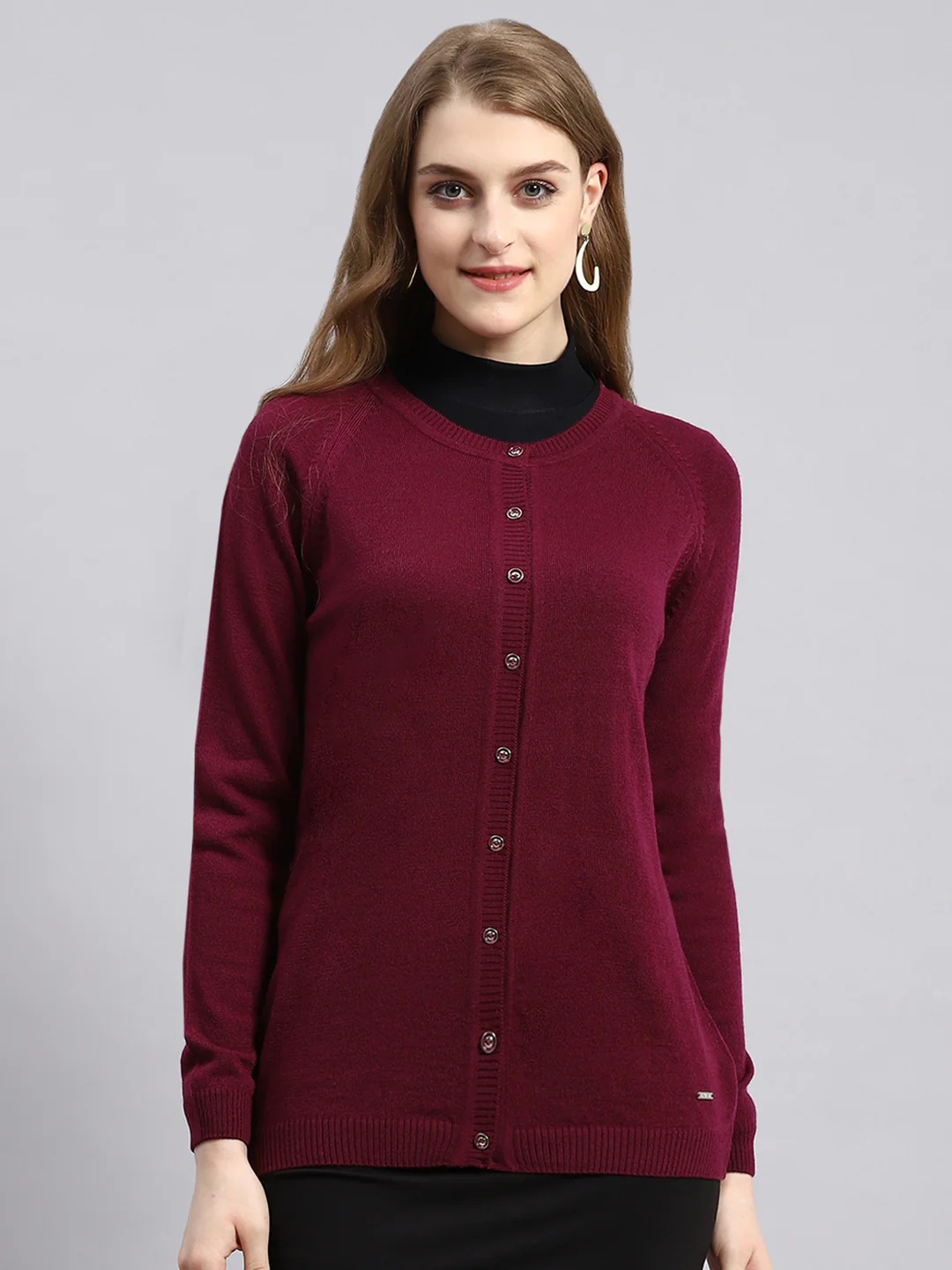Women Maroon Solid Cardigan - Image 2
