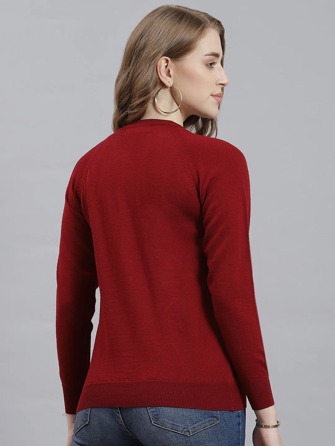 Women Maroon Solid Cardigan - Image 5