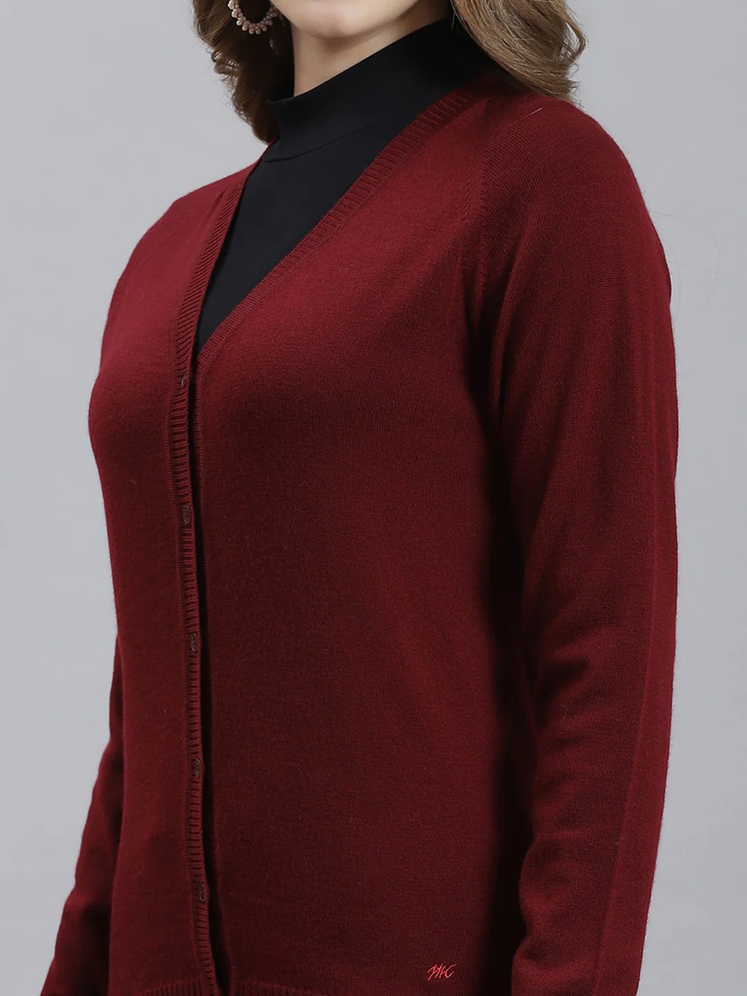 Women Maroon Solid Cardigan - Image 6