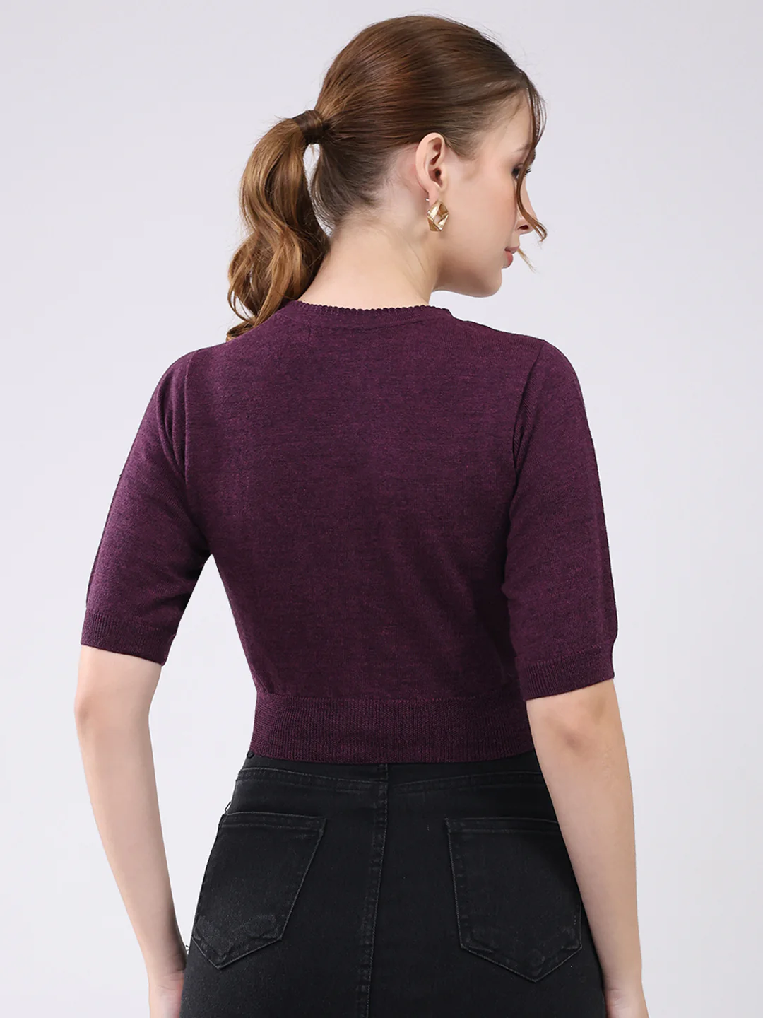 Women Maroon Solid Front Open Half Sleeve Cardigan - Image 5