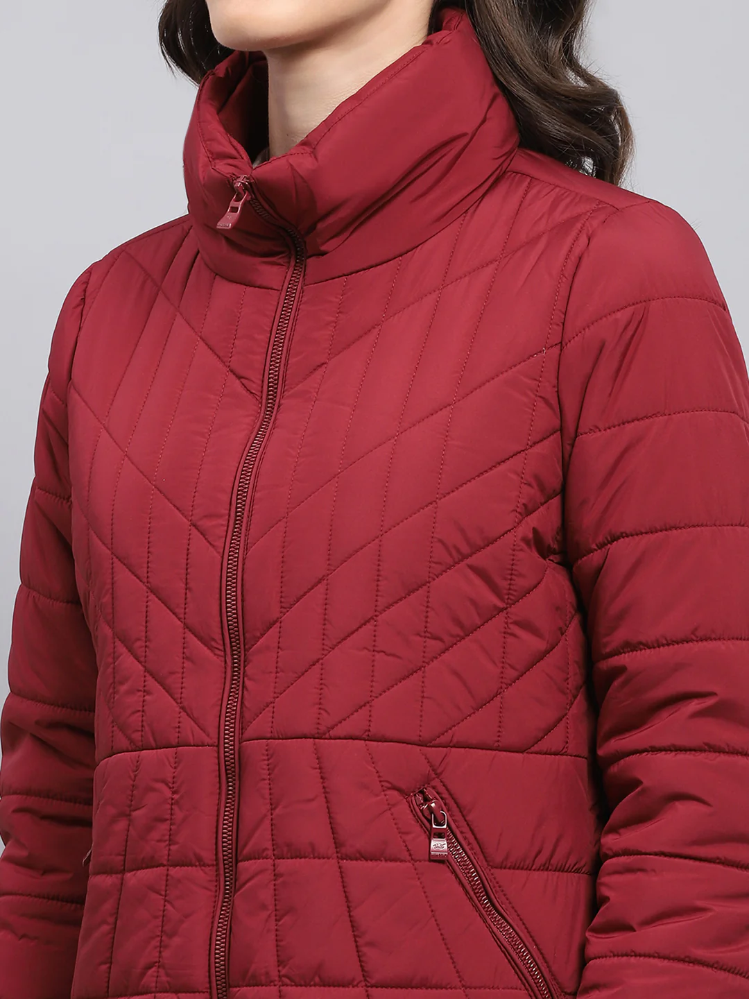 Women Maroon Solid High Neck Full Sleeve Heating Jacket - Image 6