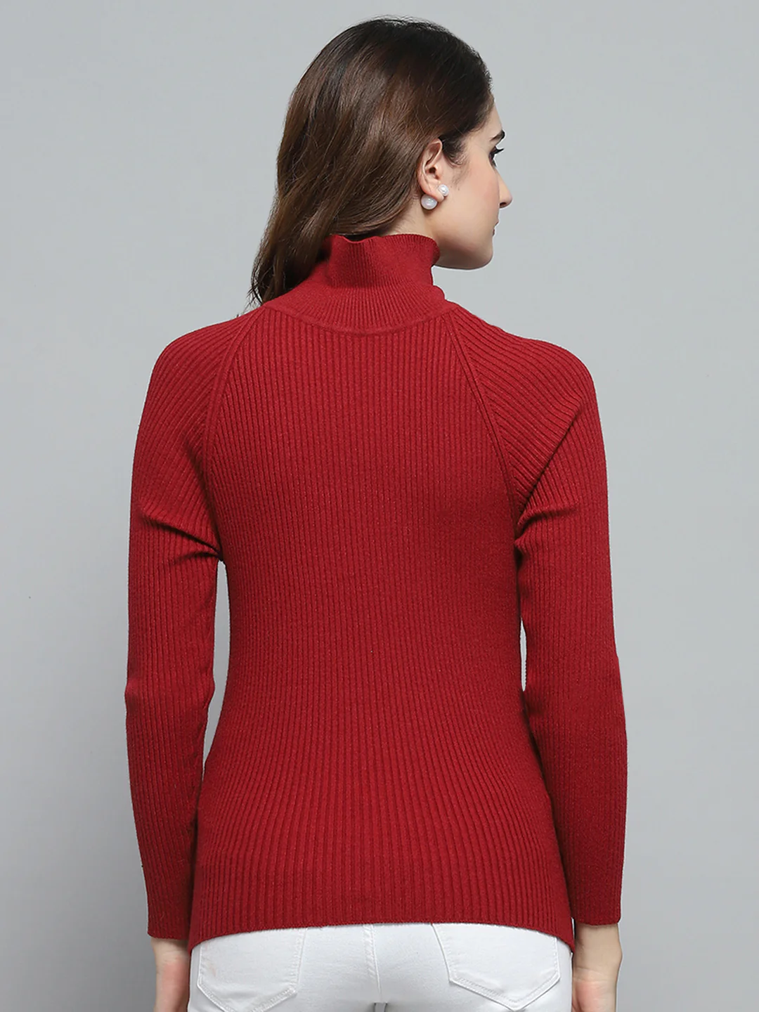 Women Maroon Solid High Neck Full Sleeve Sceavy - Image 5