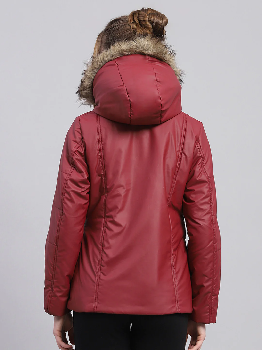 Women Maroon Solid Hooded Full Sleeve Jacket - Image 5