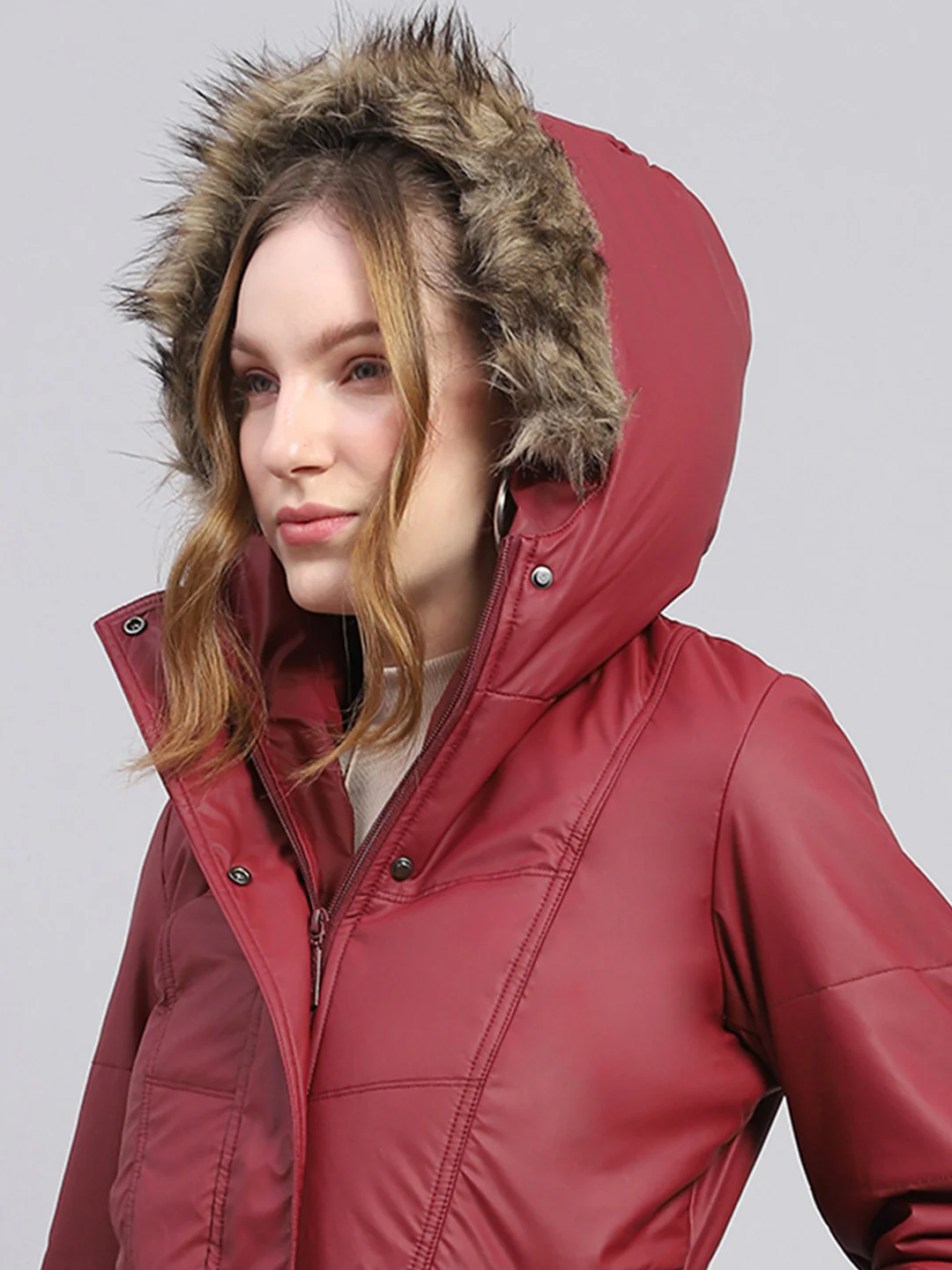 Women Maroon Solid Hooded Full Sleeve Jacket - Image 6