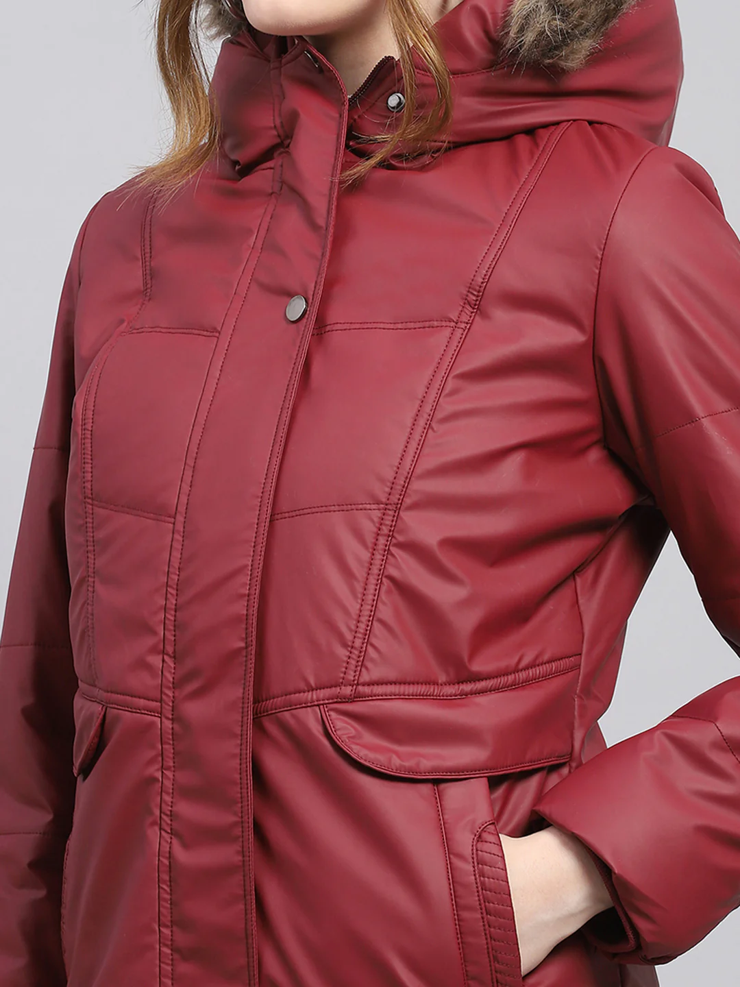 Women Maroon Solid Hooded Full Sleeve Jacket - Image 7