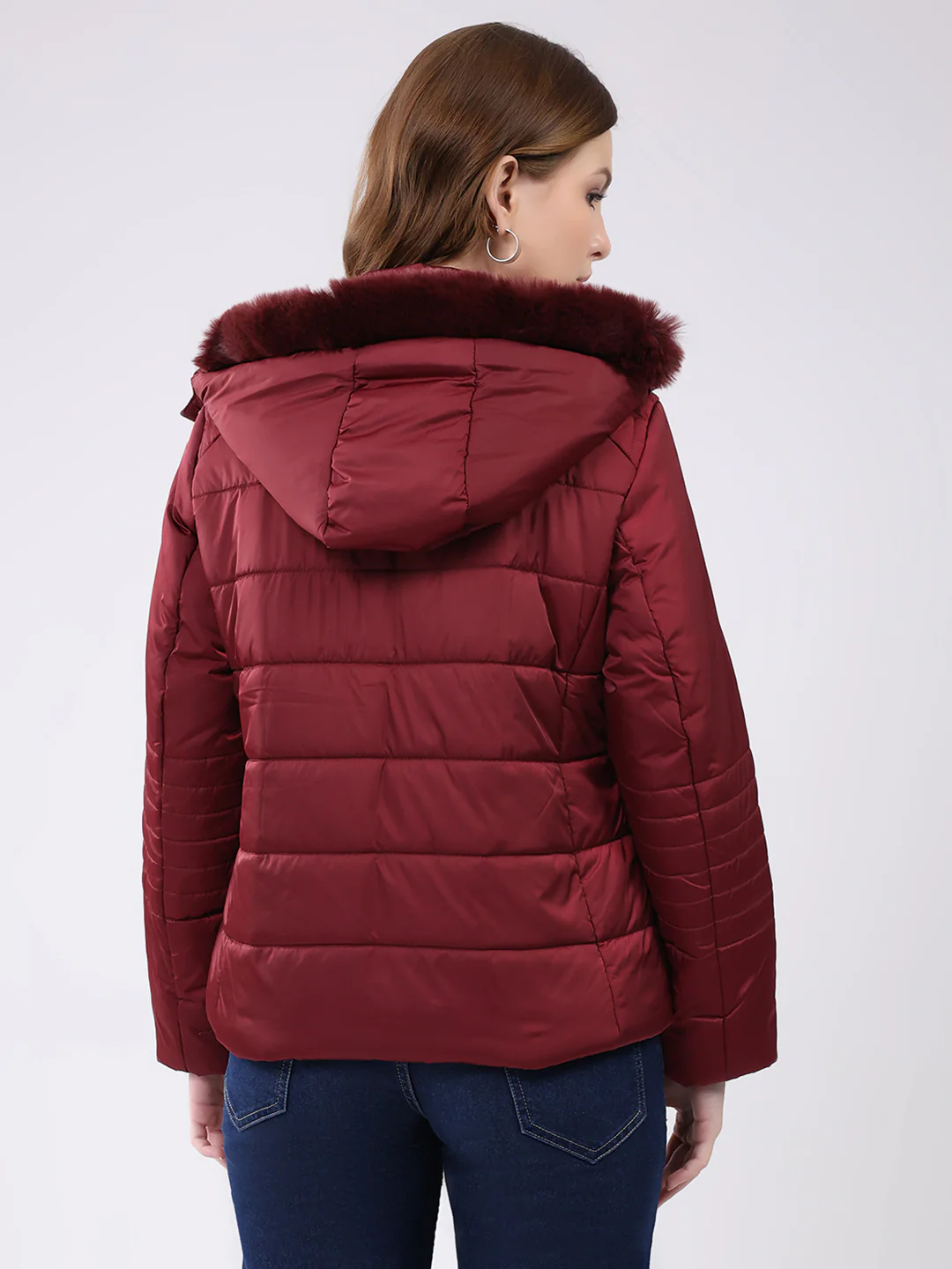 Women Maroon Solid Hooded Full Sleeve Jacket - Image 5