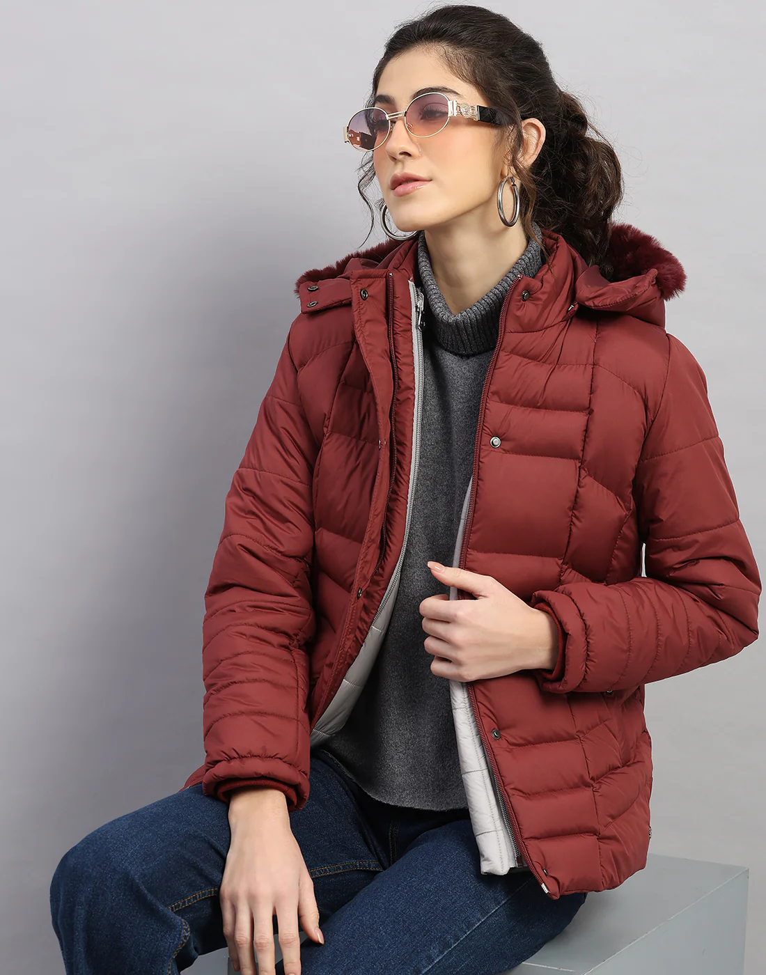 Women Maroon Solid Hooded Full Sleeve Jacket - Image 6