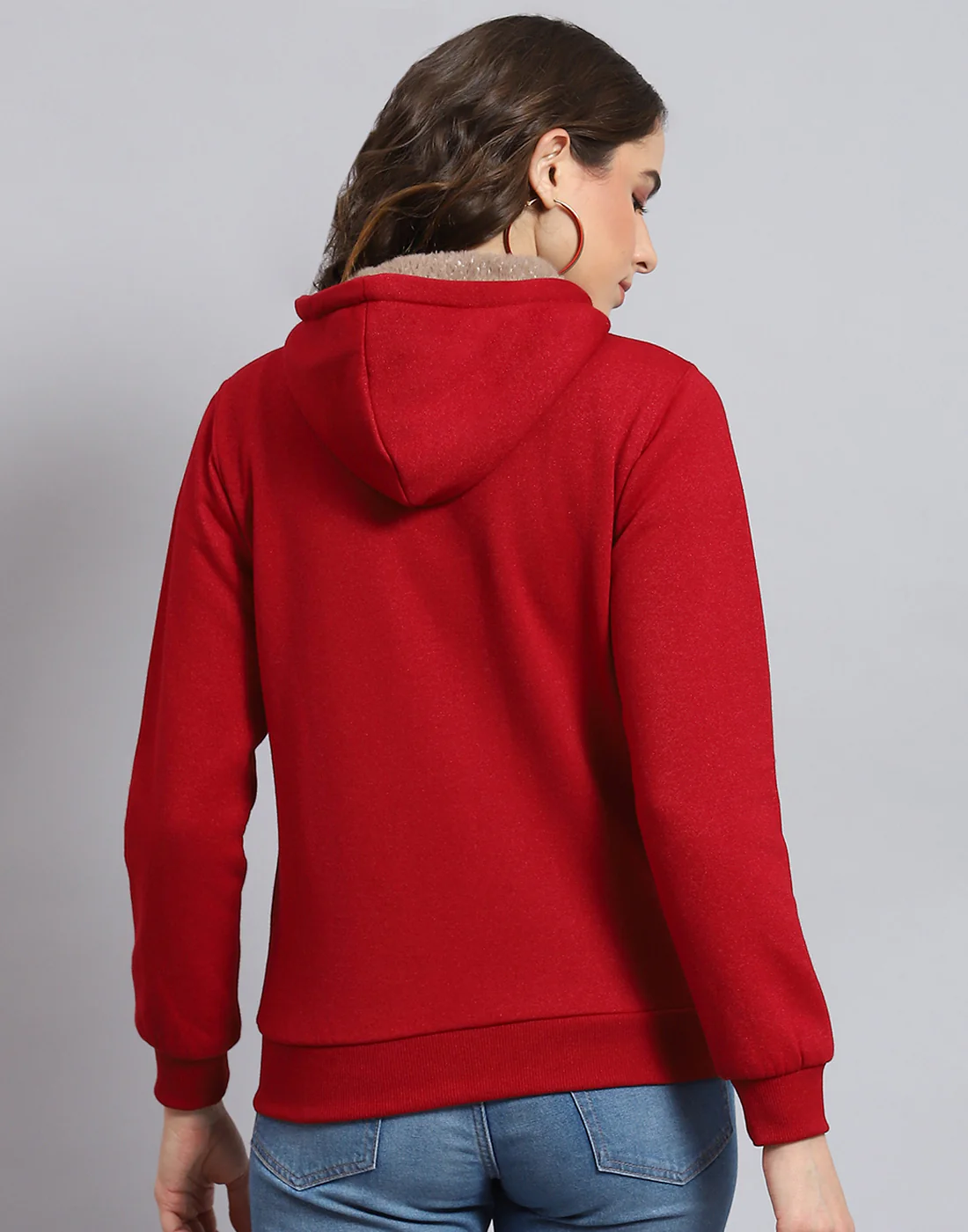 Women Maroon Solid Hooded Full Sleeve Sweatshirt - Image 7