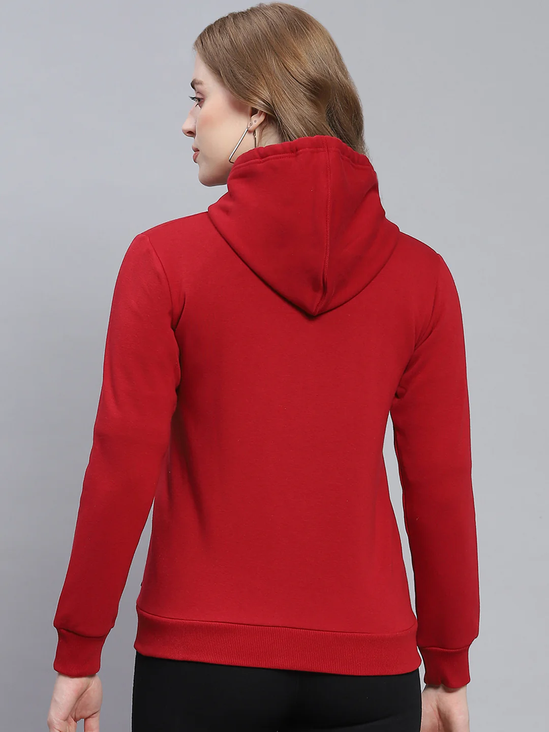 Women Maroon Solid Hooded Full Sleeve Sweatshirts - Image 5