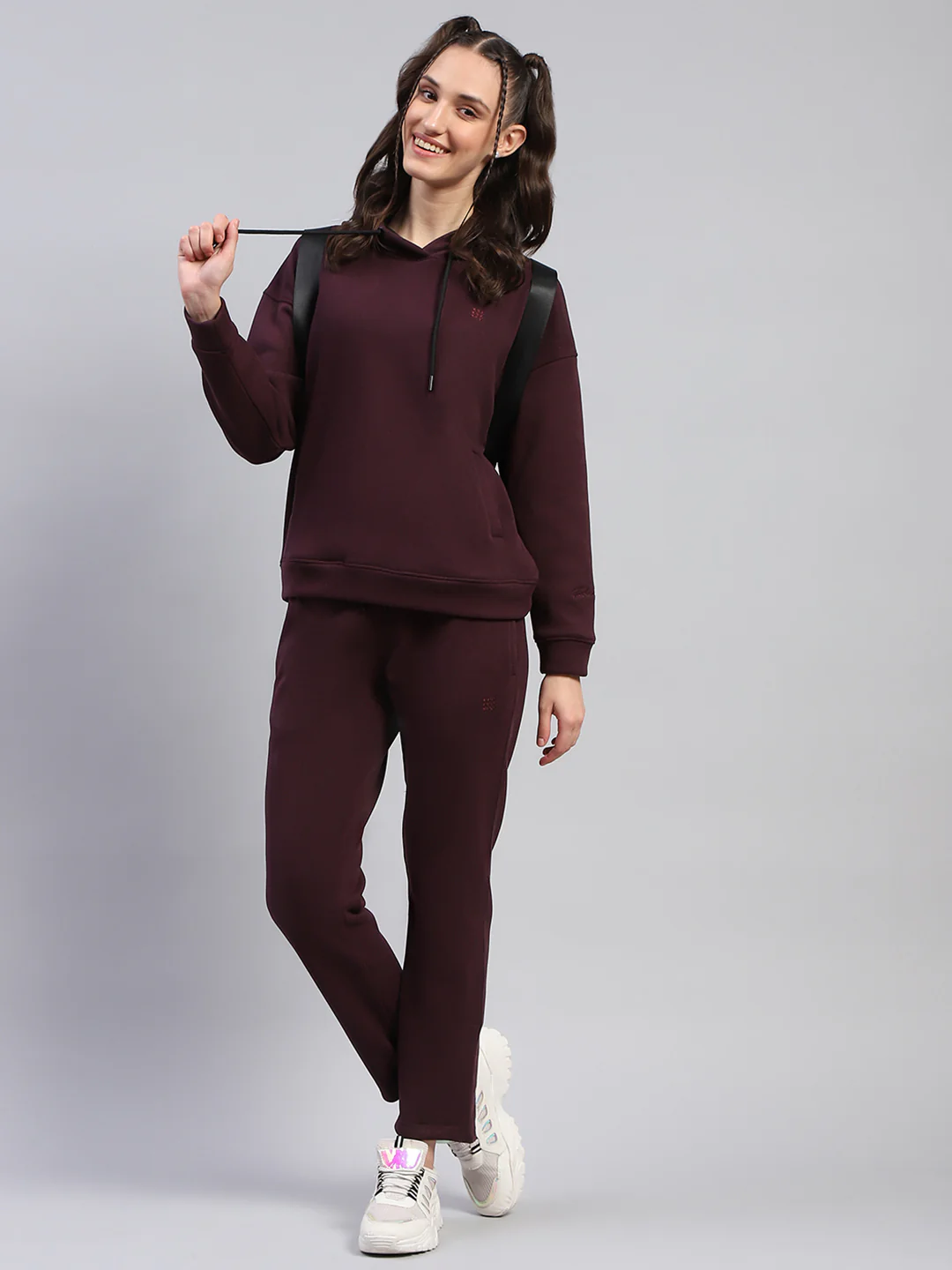 Rock.it Women Maroon Solid Hooded Full Sleeve Tracksuit - Image 2