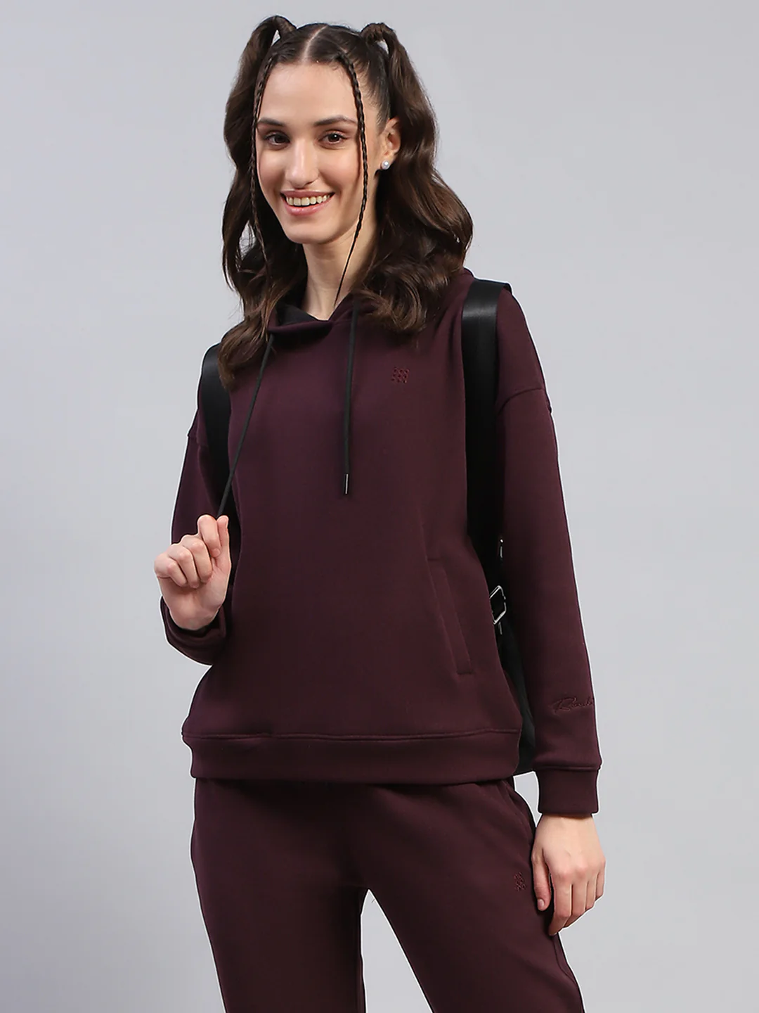 Rock.it Women Maroon Solid Hooded Full Sleeve Tracksuit - Image 6