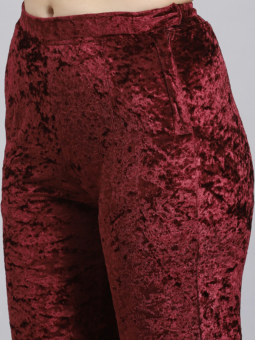 Women Maroon Solid Mandarin Collar Full Sleeve Kurtis Set - Image 8