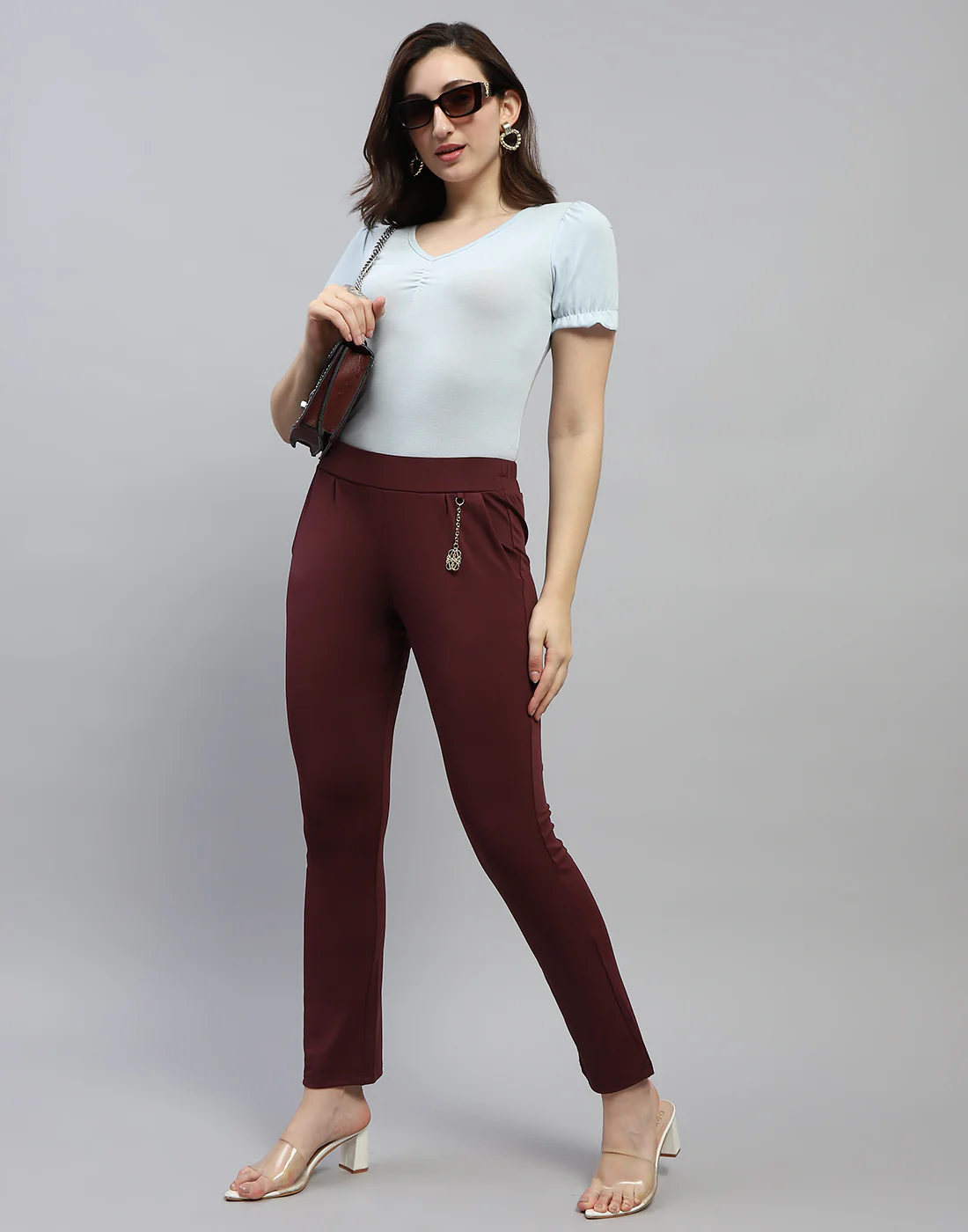 Women Maroon Solid Regular Fit Jegging - Image 3