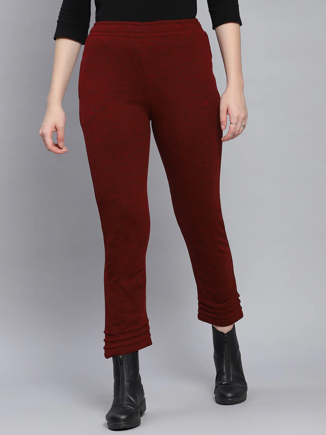 Women Maroon Solid Regular Fit Winter Lowers - Image 2