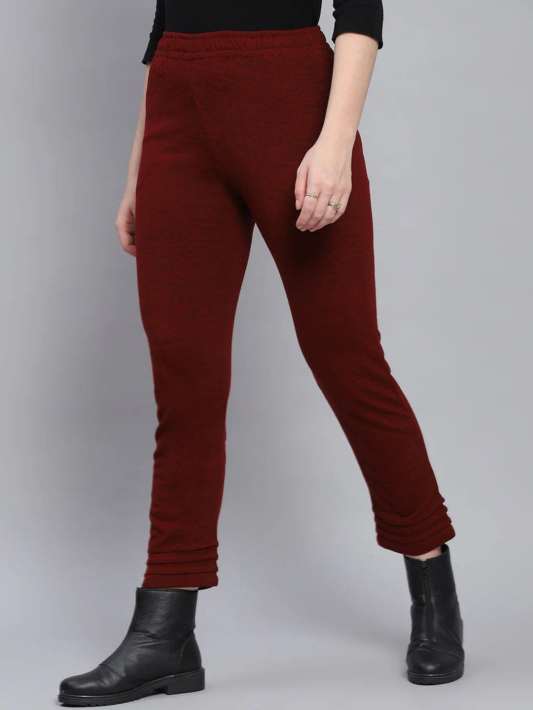 Women Maroon Solid Regular Fit Winter Lowers - Image 3