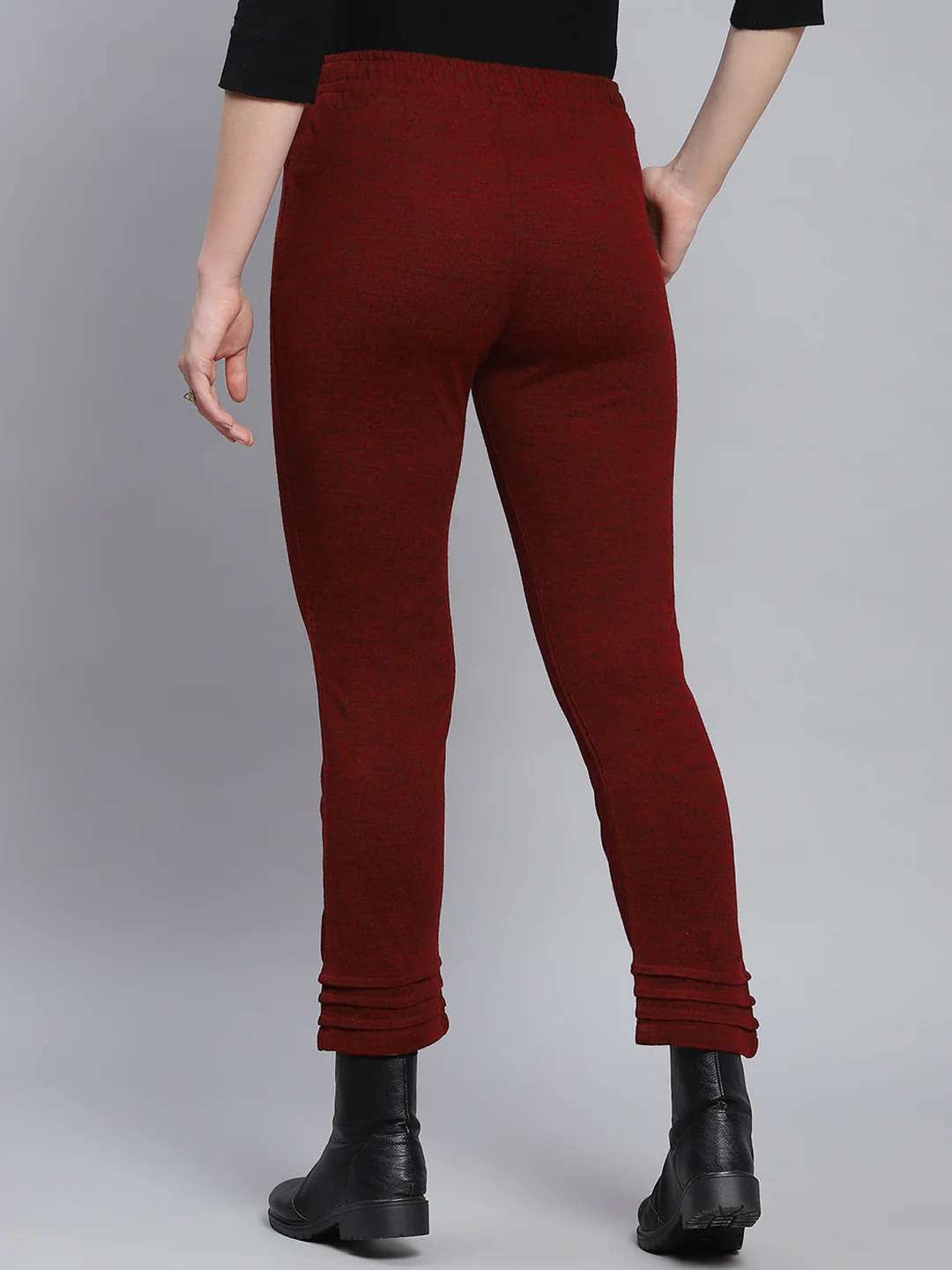 Women Maroon Solid Regular Fit Winter Lowers - Image 5