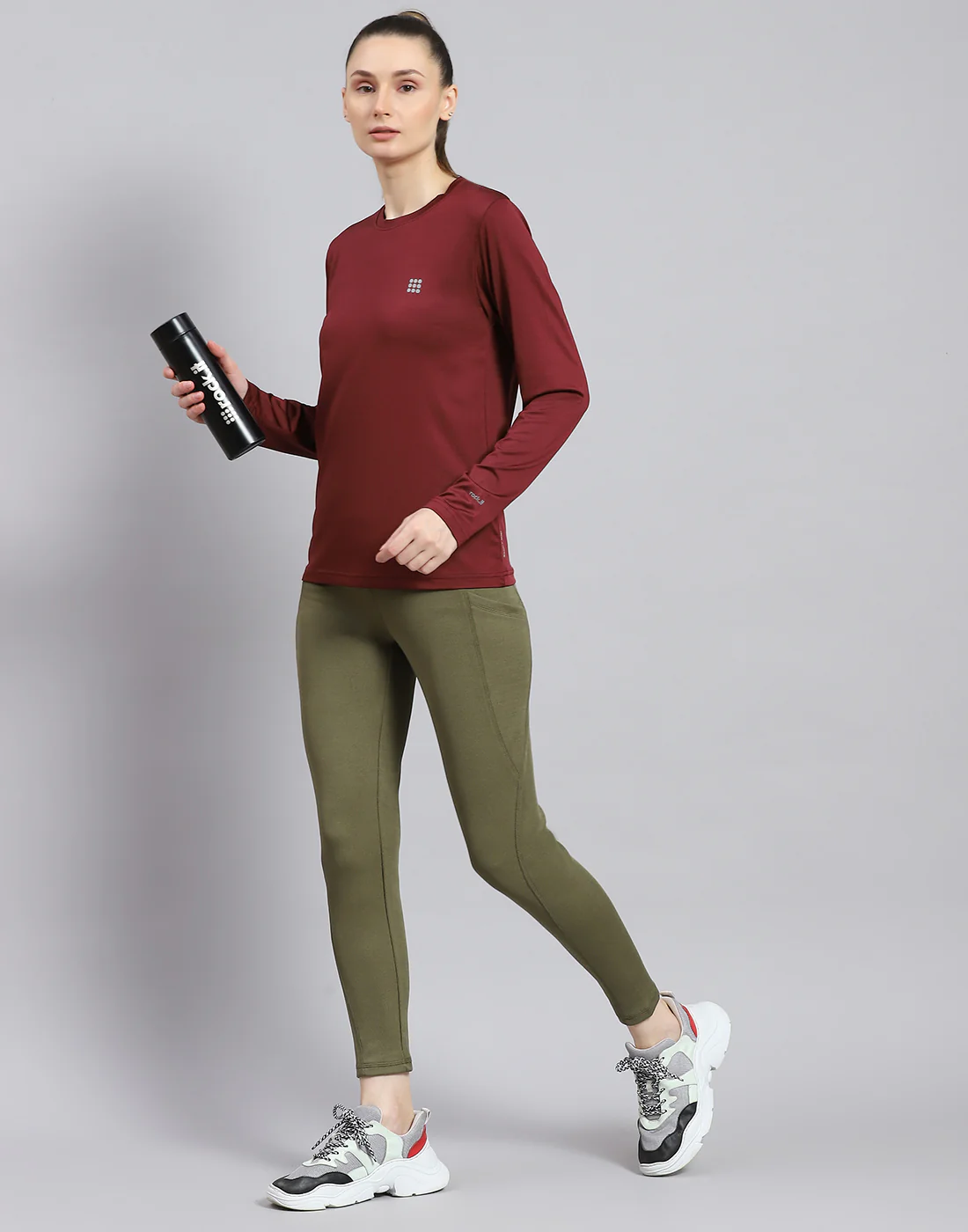 Rock.it Women Maroon Solid Round Neck Full Sleeve Top - Image 2