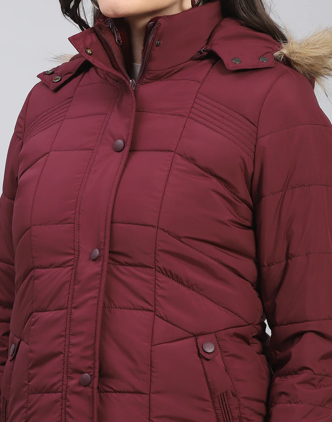 Women Maroon Solid Stand Collar Full Sleeve Jacket - Image 14