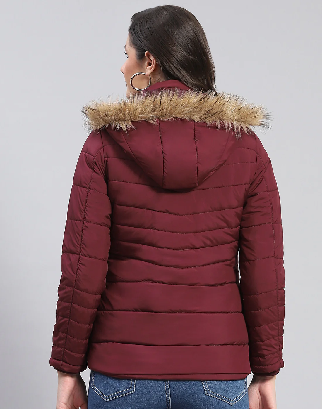Women Maroon Solid Stand Collar Full Sleeve Jacket - Image 5