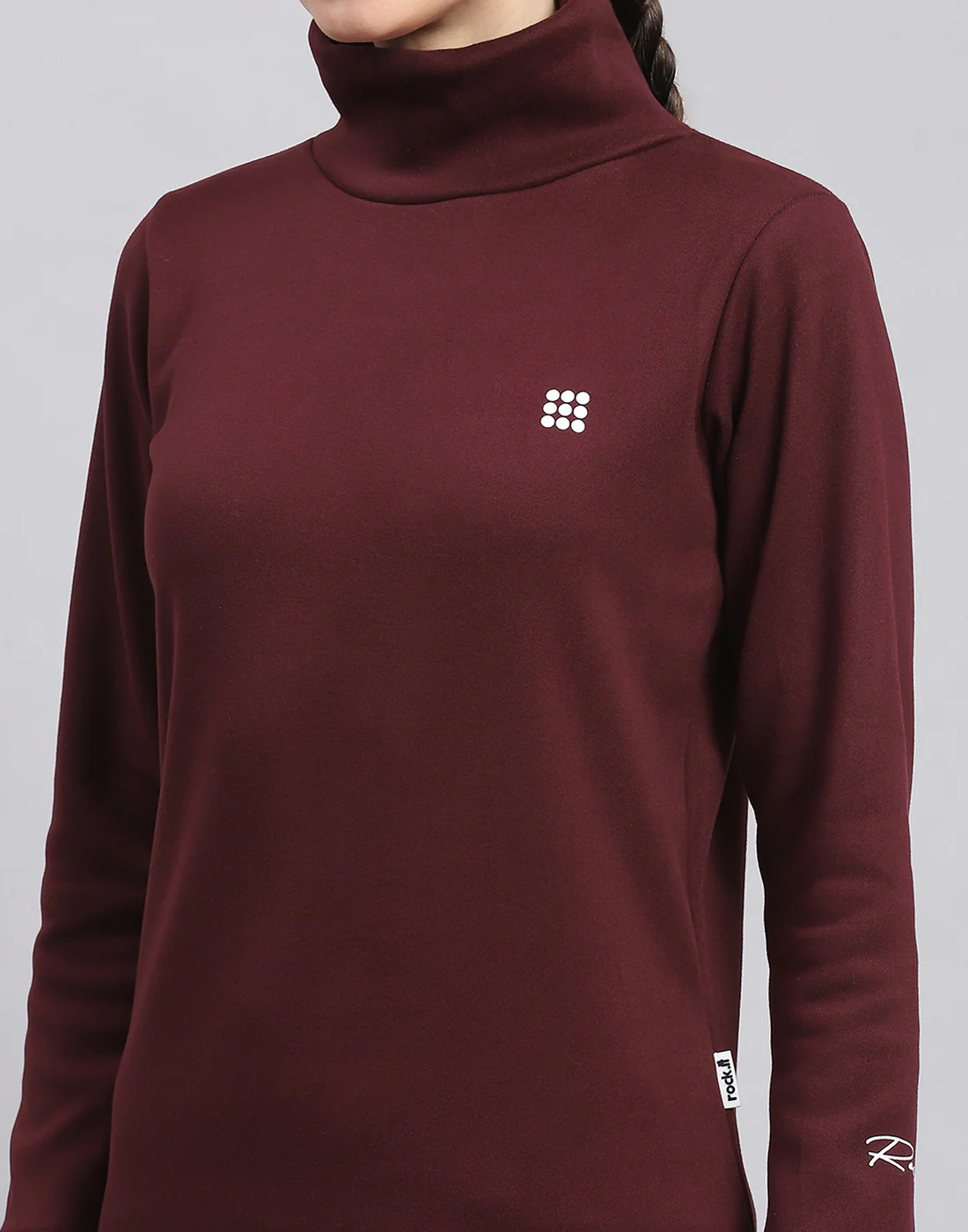 Rock.it Women Maroon Solid T Neck Full Sleeve Sweatshirt - Image 6