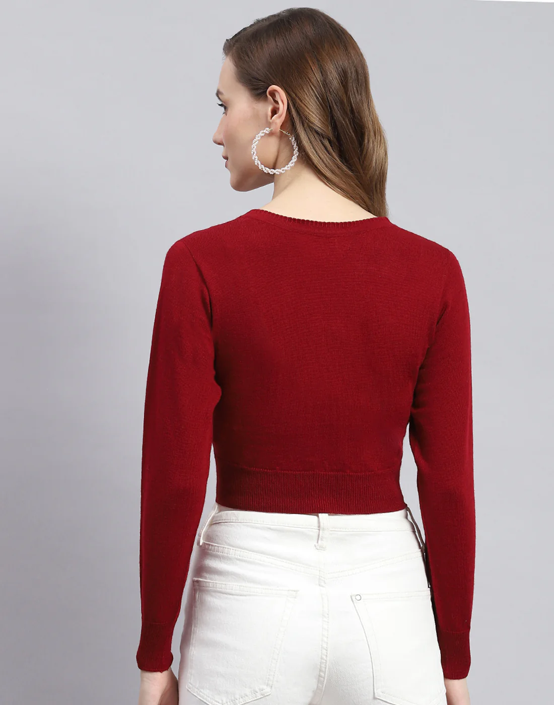 Women Maroon Solid V Neck Full Sleeve Blouse - Image 4