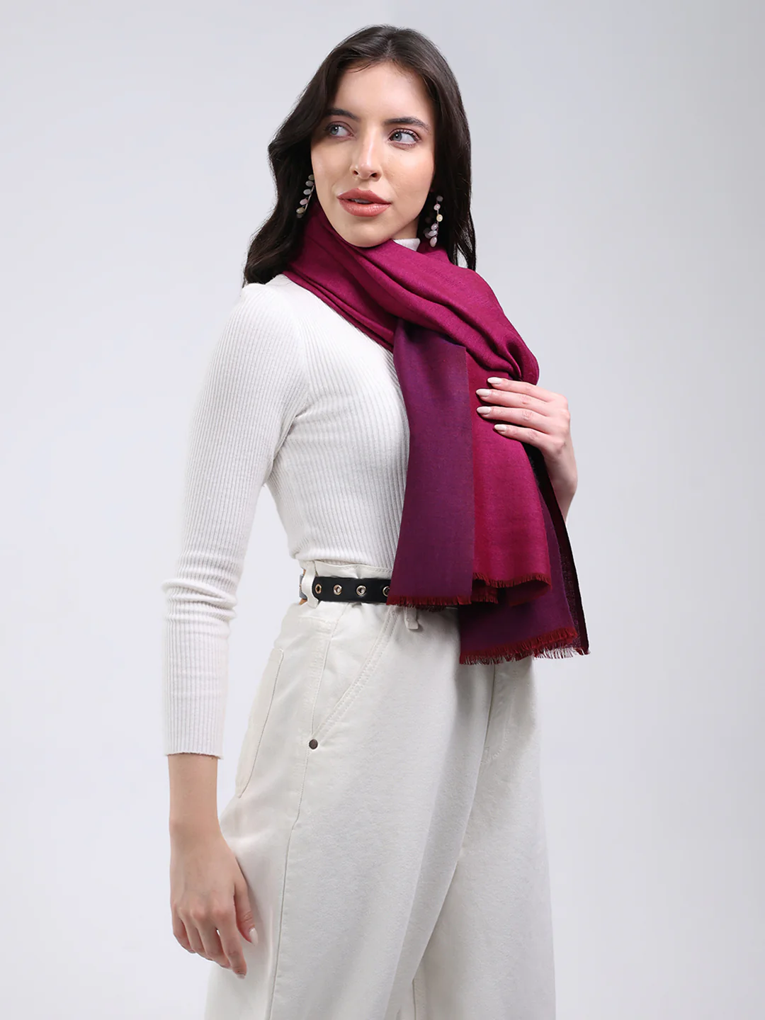 Women Maroon Solid Wool Blend Stole - Image 4