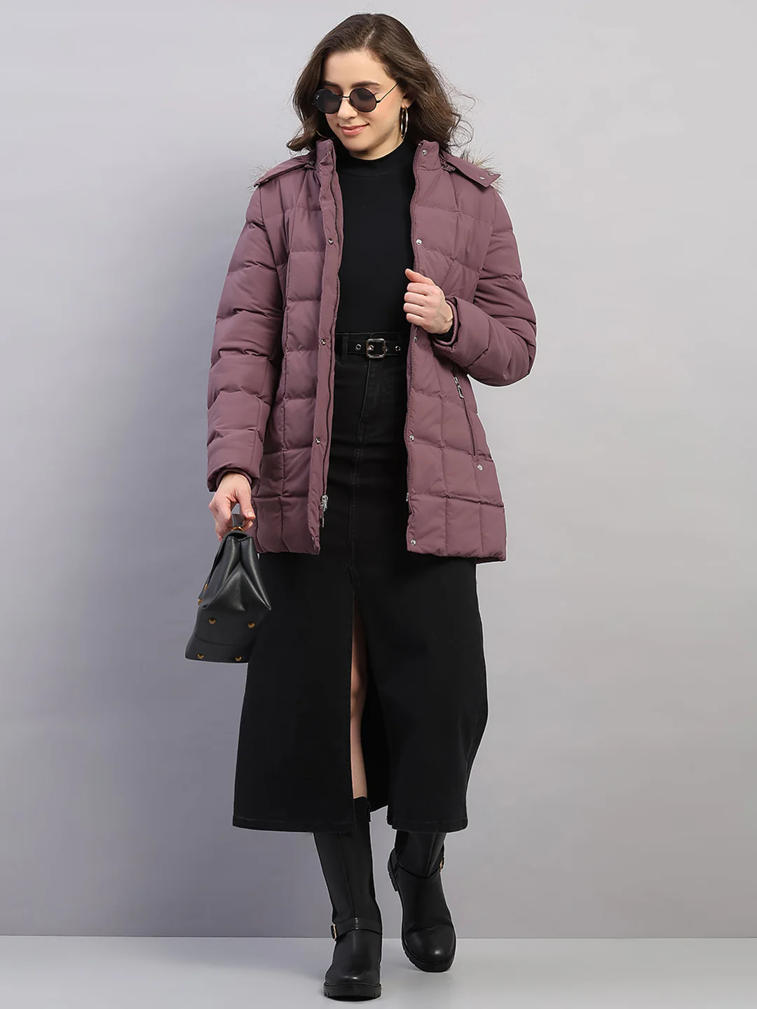 Women Mauve Solid Hooded Full Sleeve Jacket - Image 2