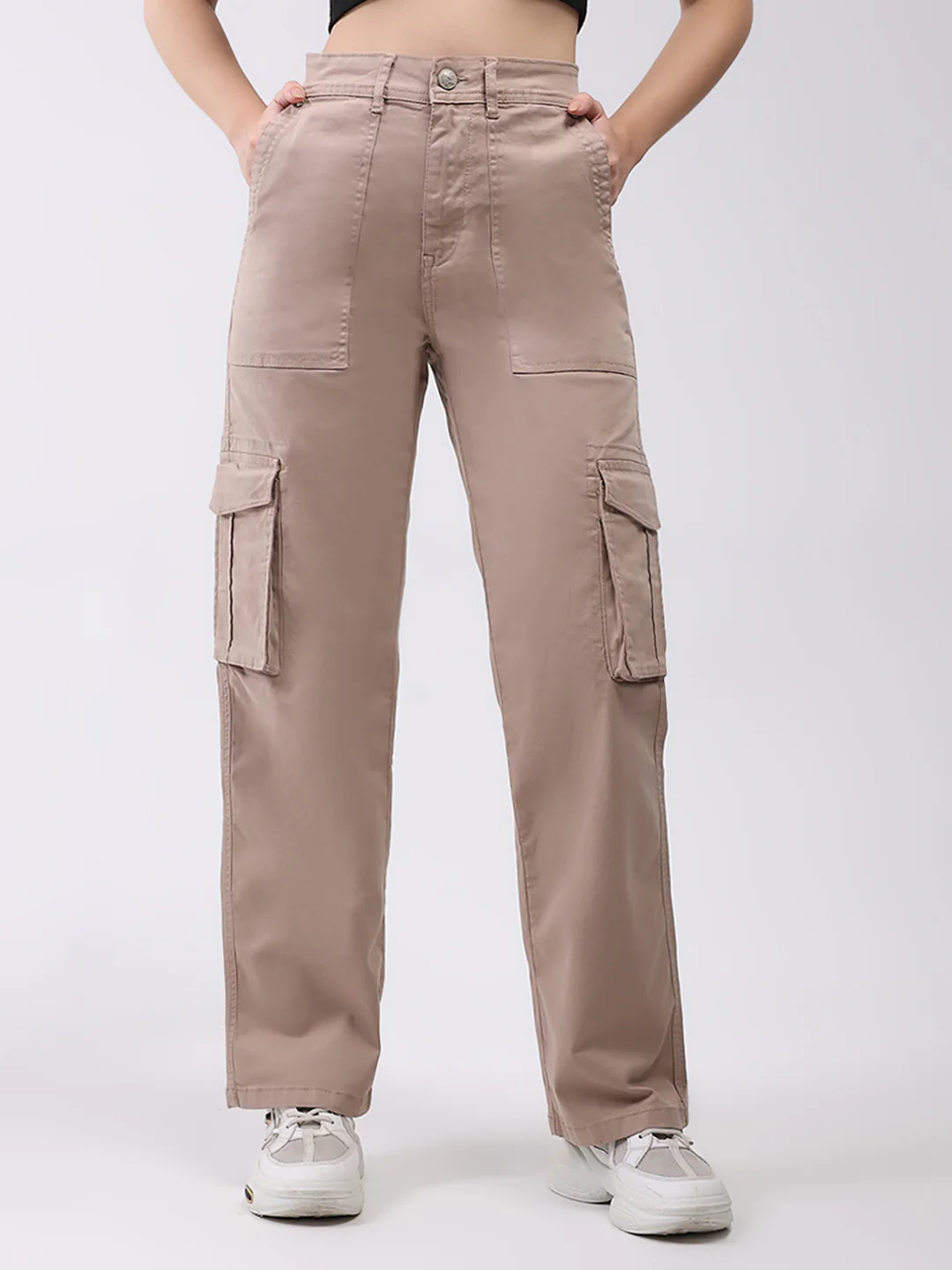 Women Mauve Solid Straight Fit Trouser - Image 6