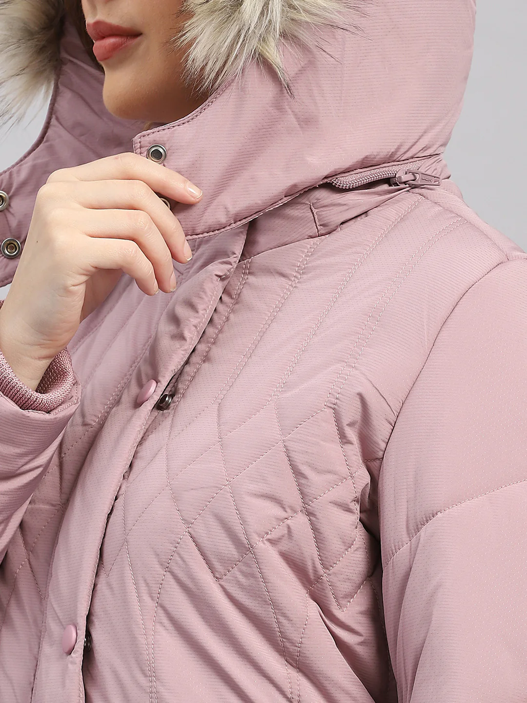 Women Mauve Stripe Hooded Full Sleeve Jacket - Image 7