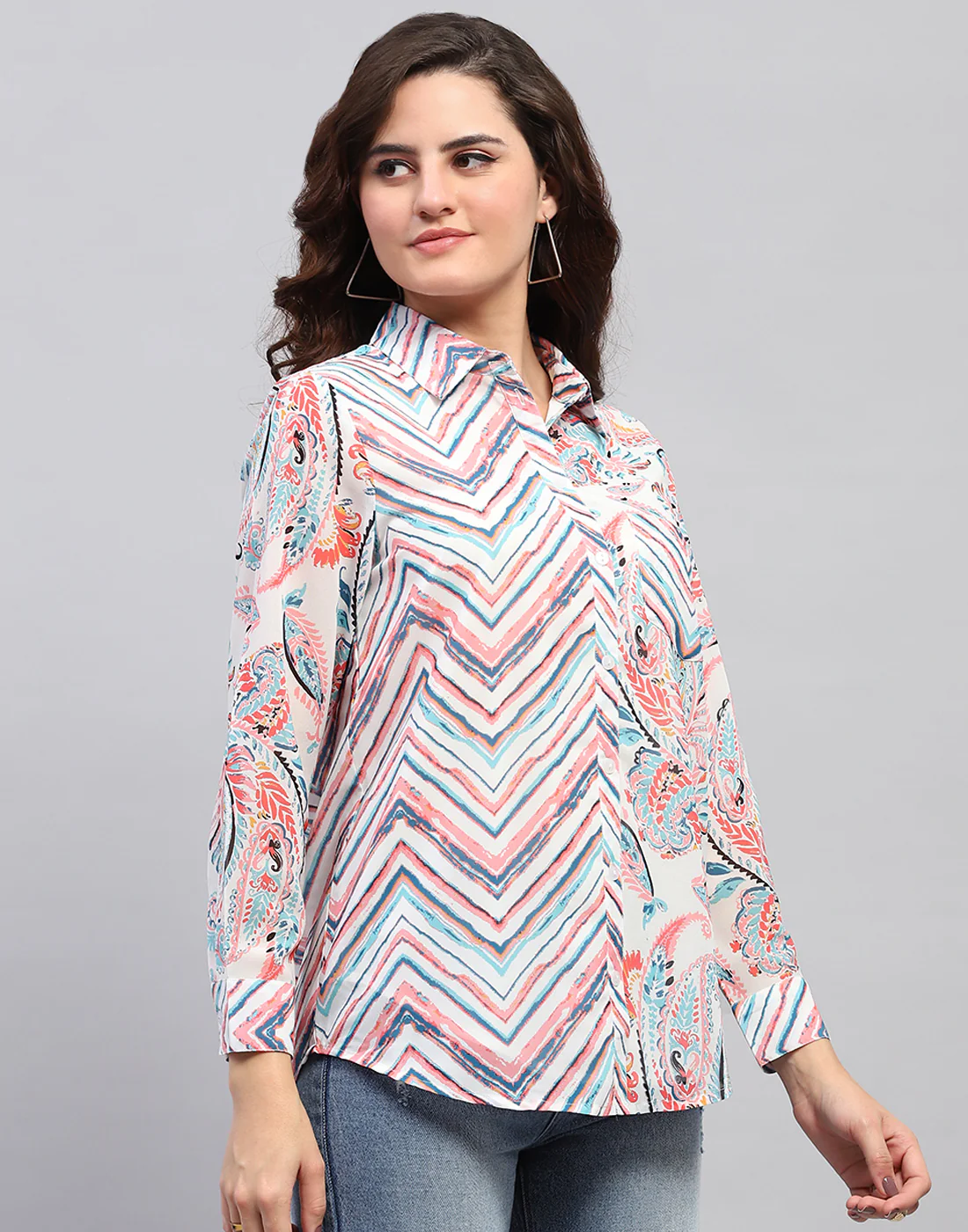 Women Multi Color Printed Front Open Full Sleeve Top - Image 4