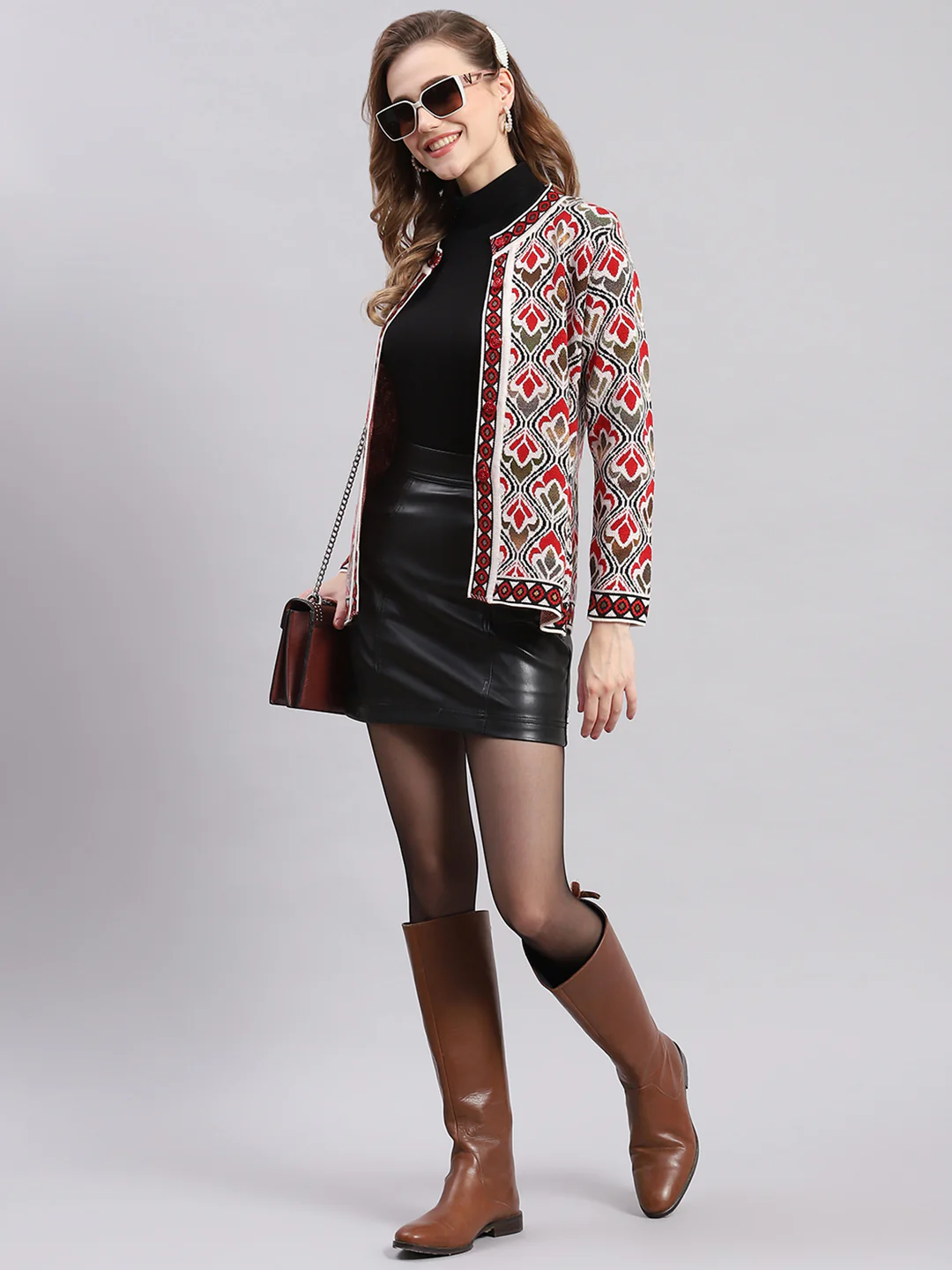 Women Multicolor Self Design Round Neck Full Sleeve Cardigans - Image 2