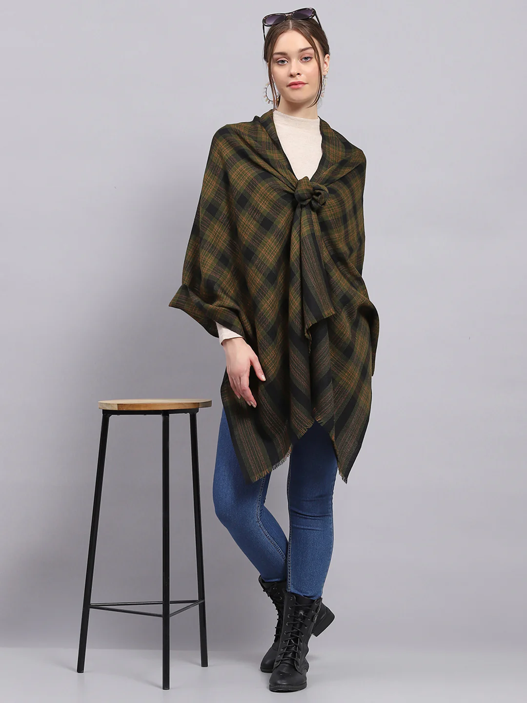 Women Multicolor Check Stole - Image 2