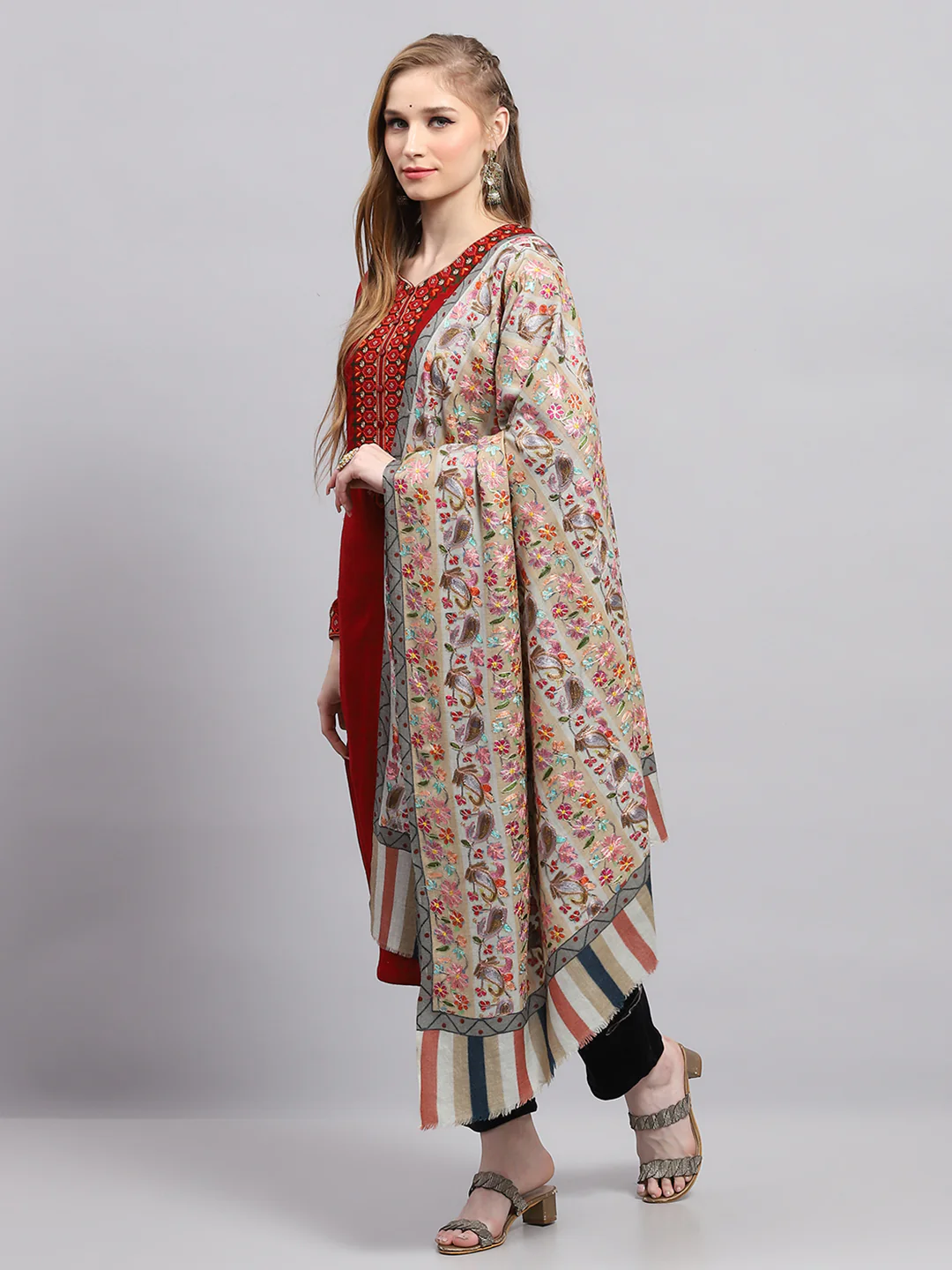 Women Multicolor Embroidered Shawl - Image 3