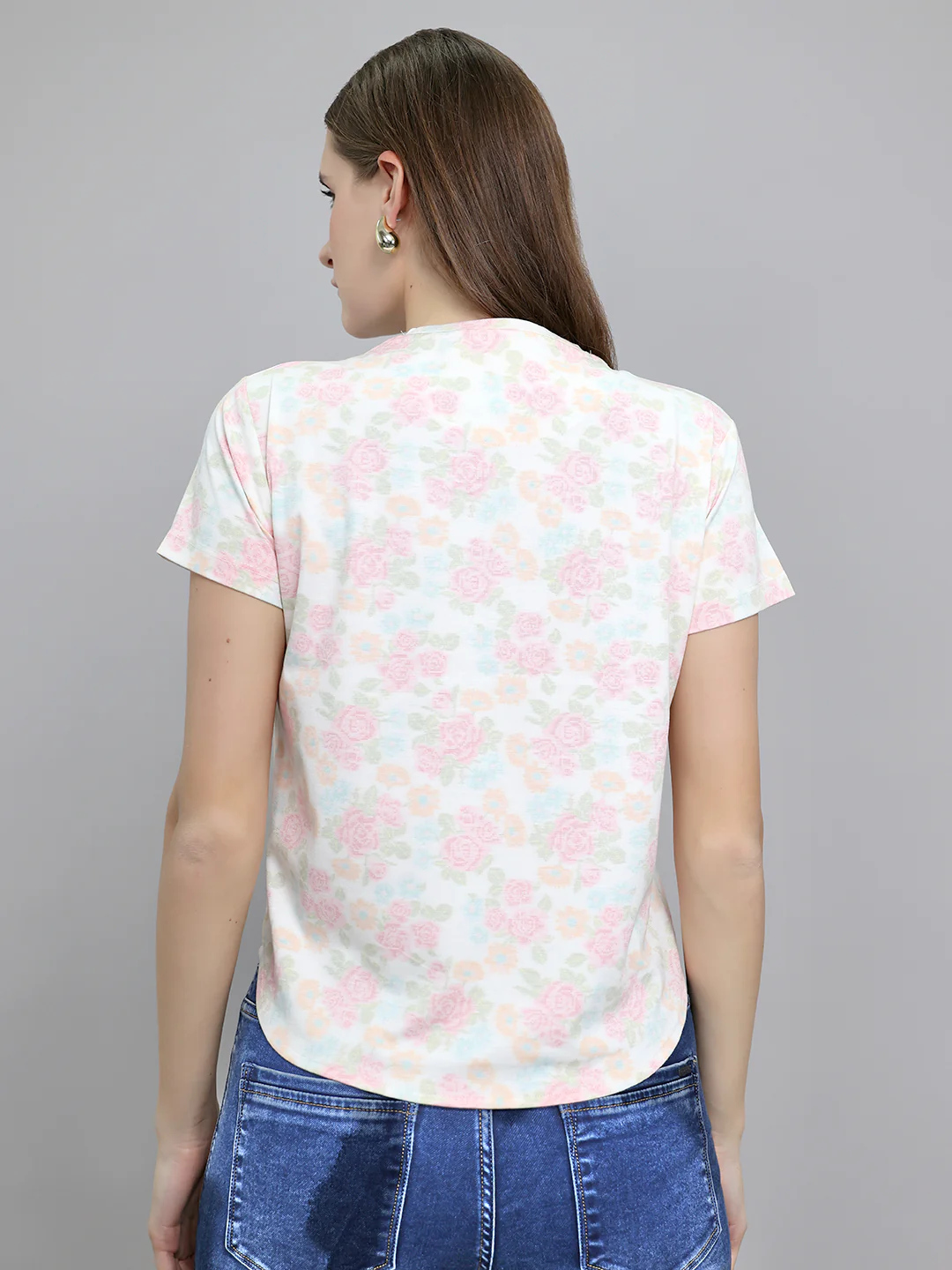 Women Multicolor Floral Print Round Neck Half Sleeve Top - Image 4