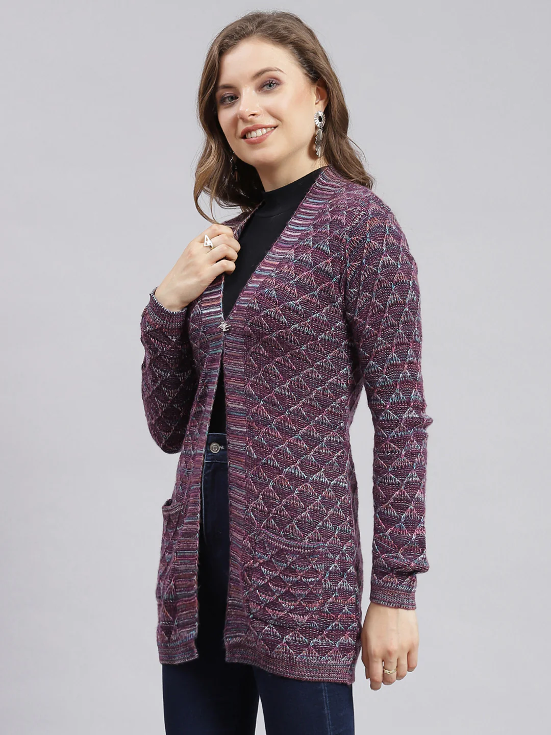 Women Multicolor Jaquard Wool blend Cardigan - Image 4