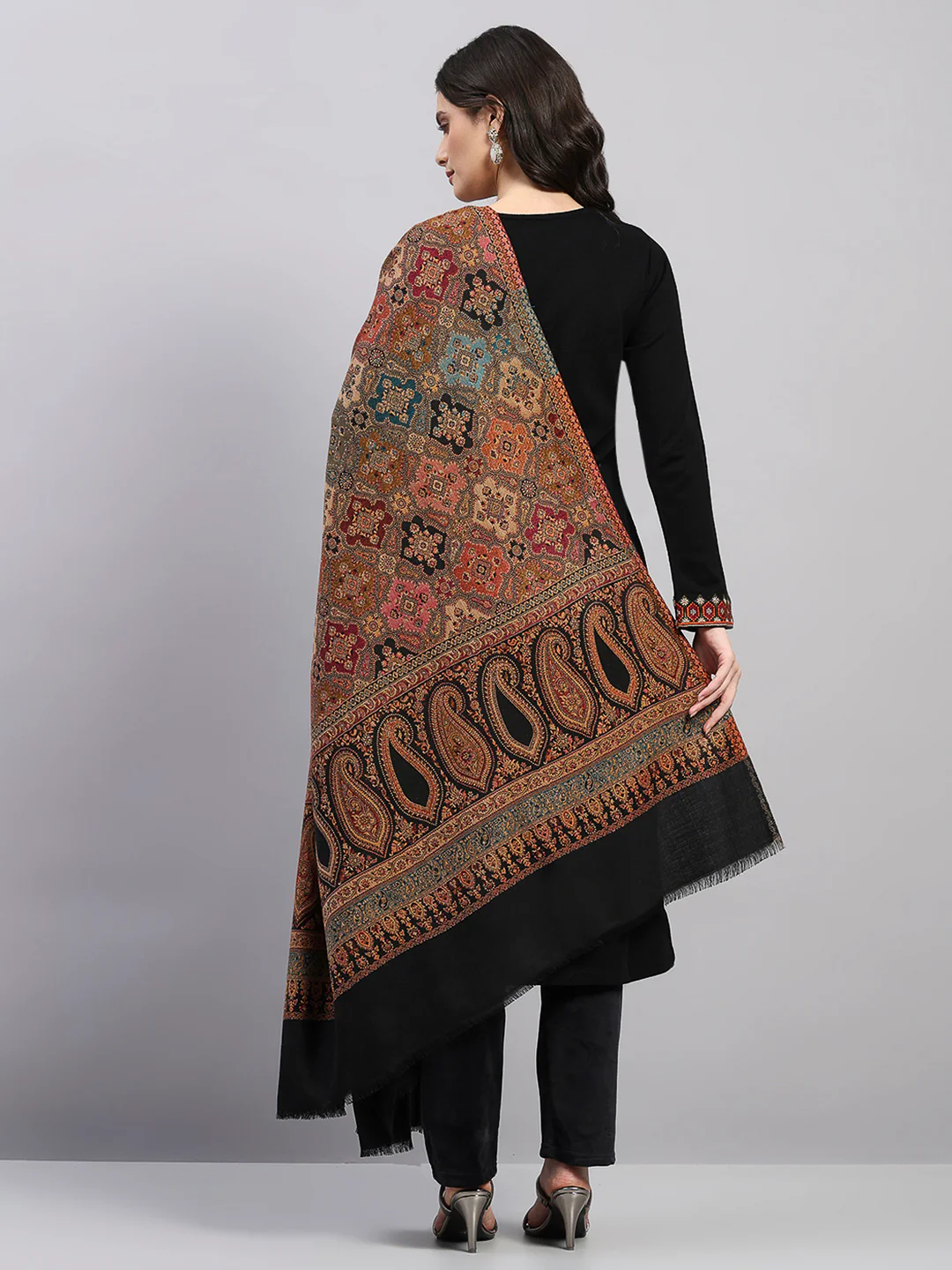 Women Multicolor Printed Wool Blend Shawl - Image 5