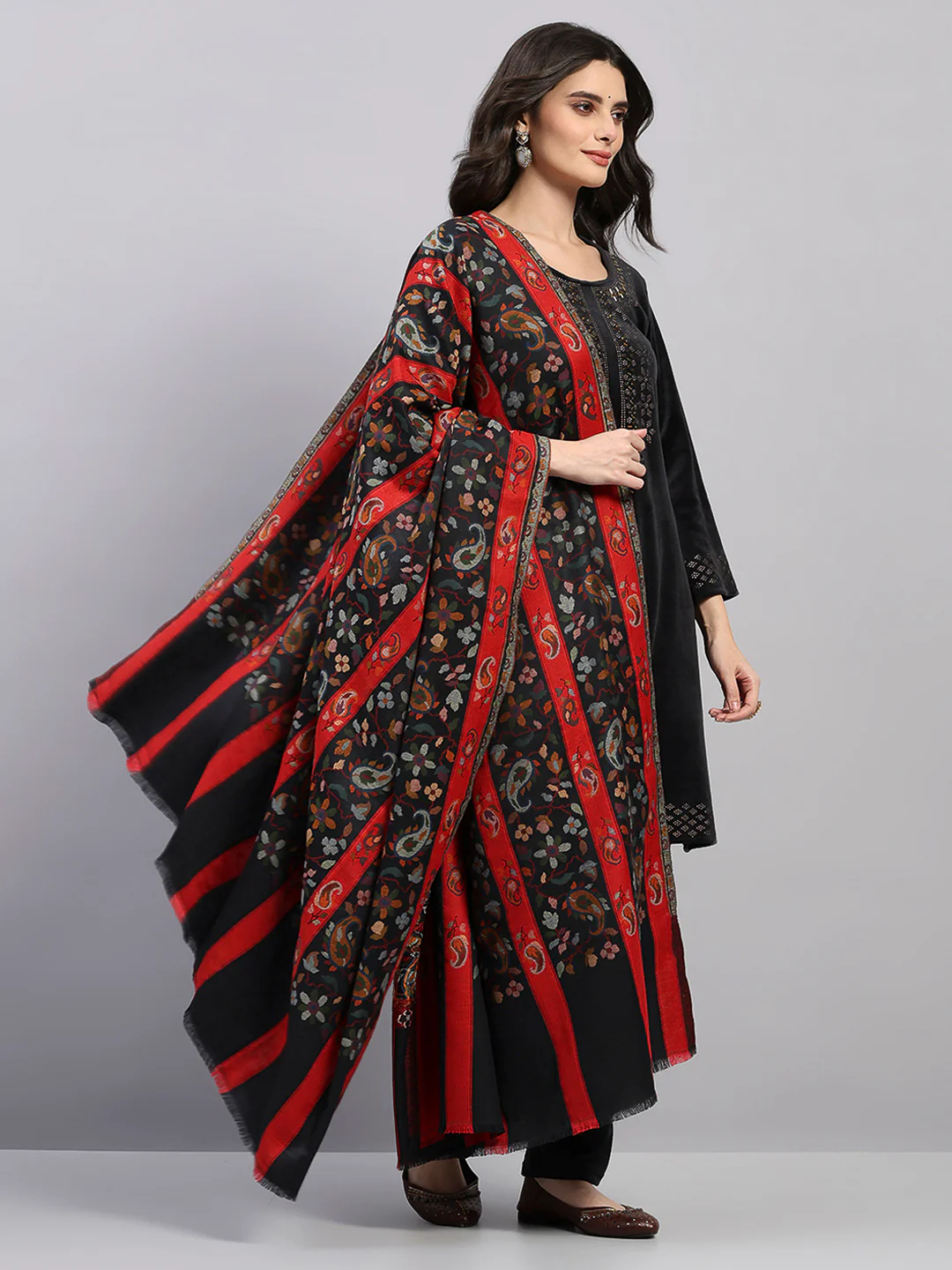 Women Multicolor Printed Wool Blend Shawl - Image 4
