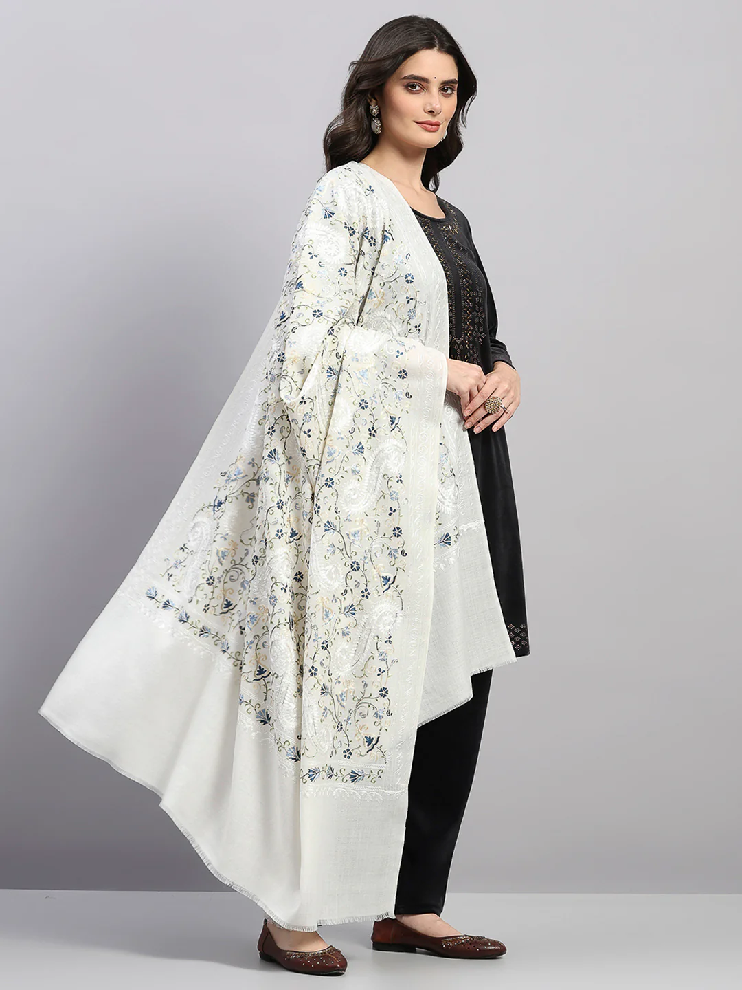 Women Multicolor Printed Wool Blend Shawl - Image 4