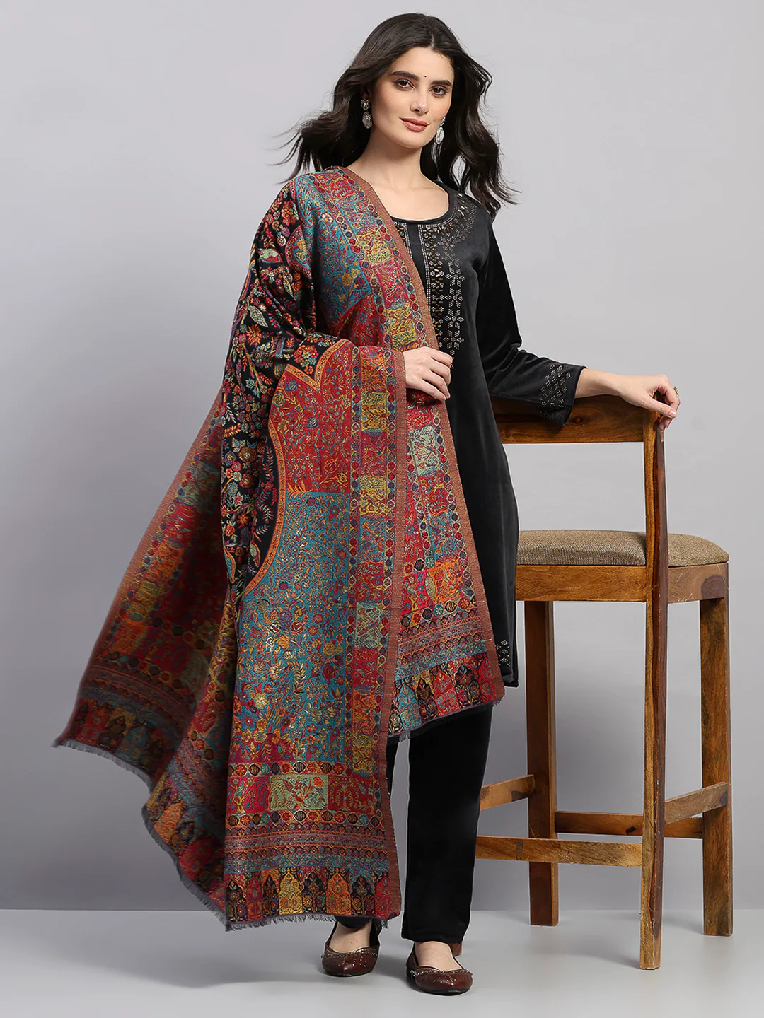 Women Multicolor Printed Wool Blend Shawl - Image 2