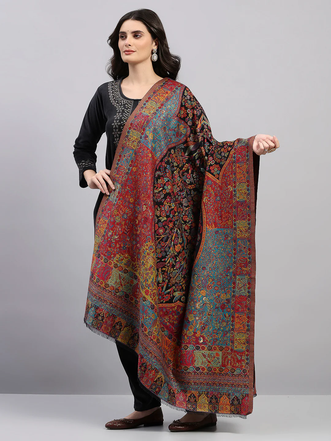 Women Multicolor Printed Wool Blend Shawl - Image 3