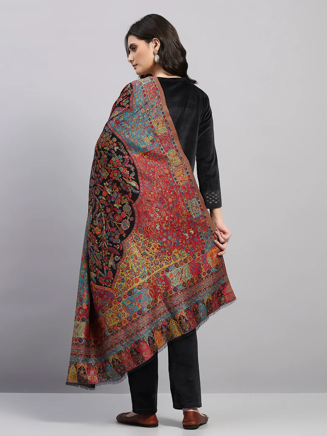 Women Multicolor Printed Wool Blend Shawl - Image 5